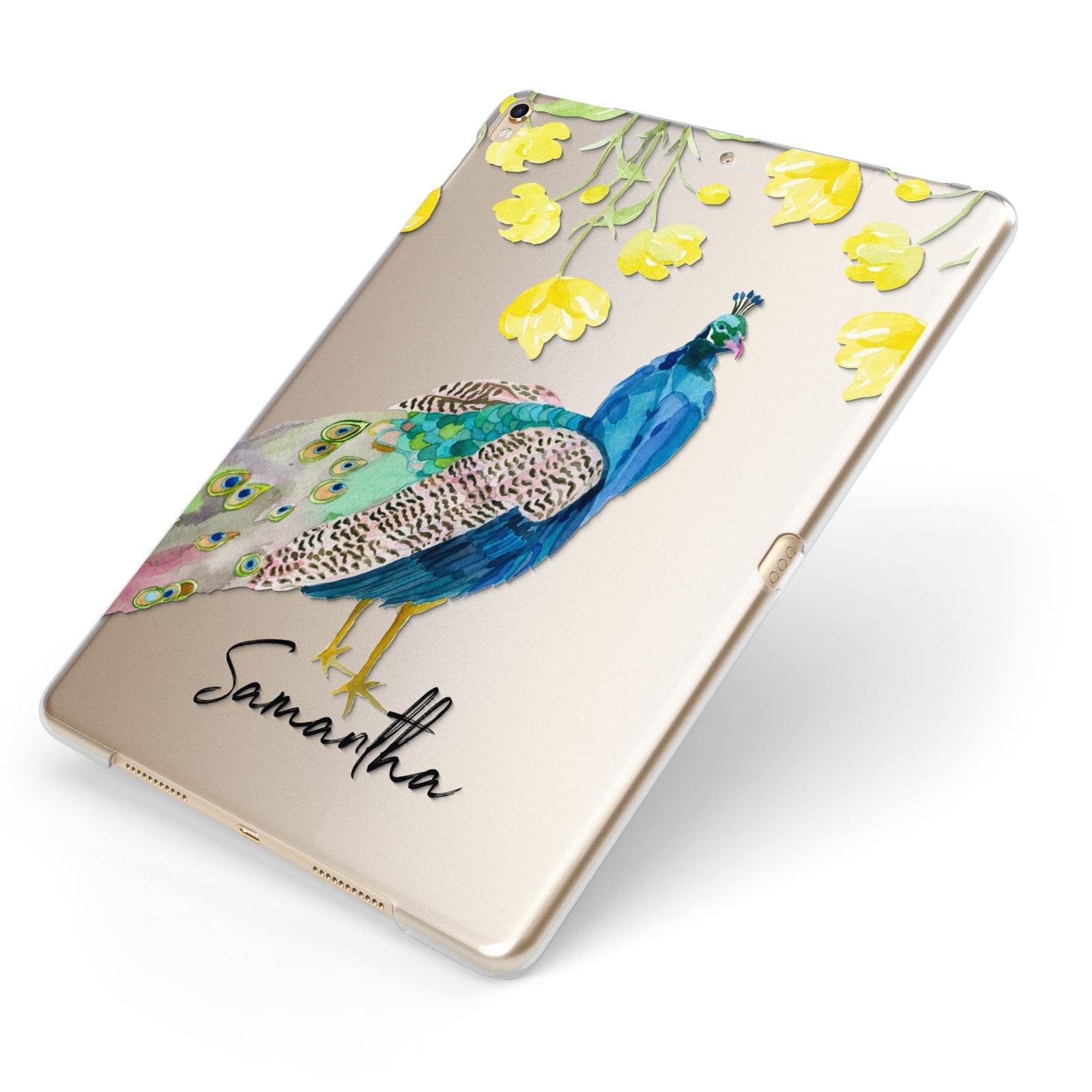 Personalised Peacock Apple iPad Case on Gold iPad Side View