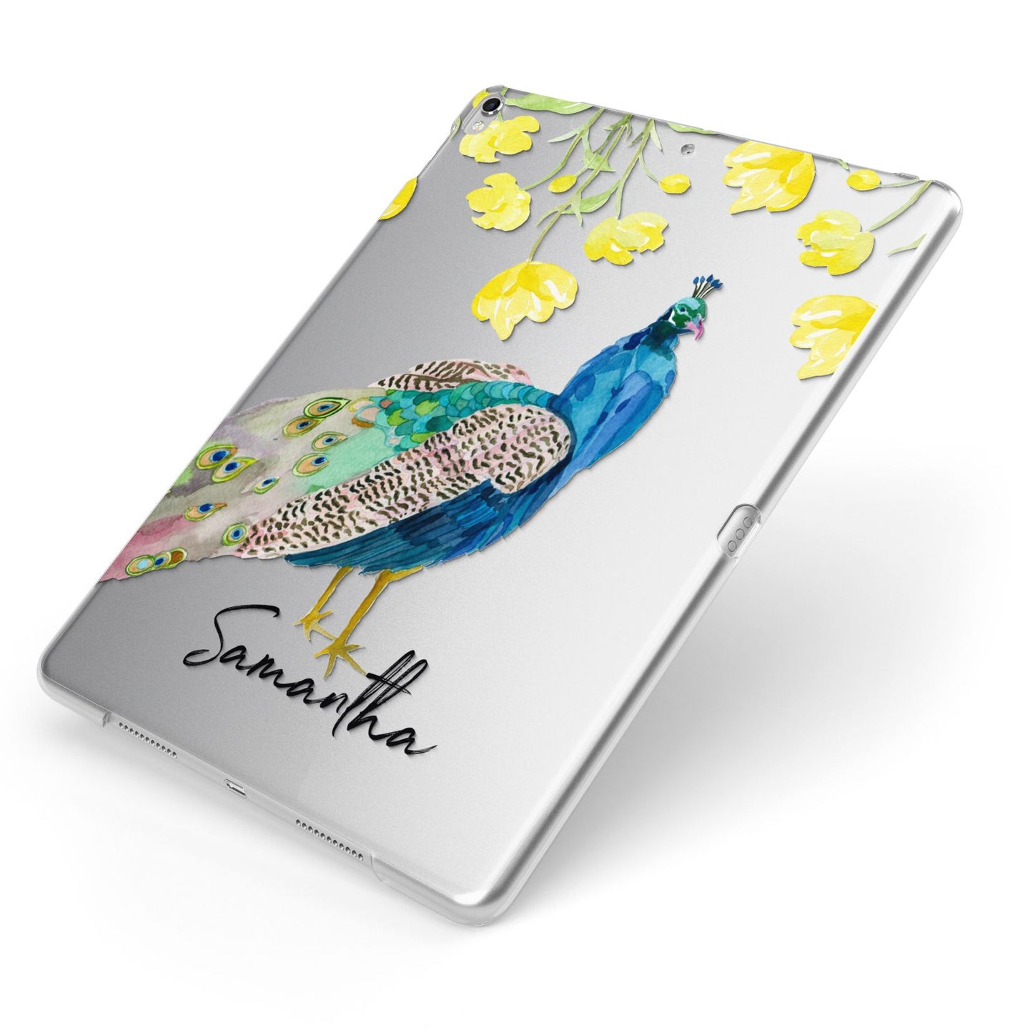 Personalised Peacock Apple iPad Case on Silver iPad Side View