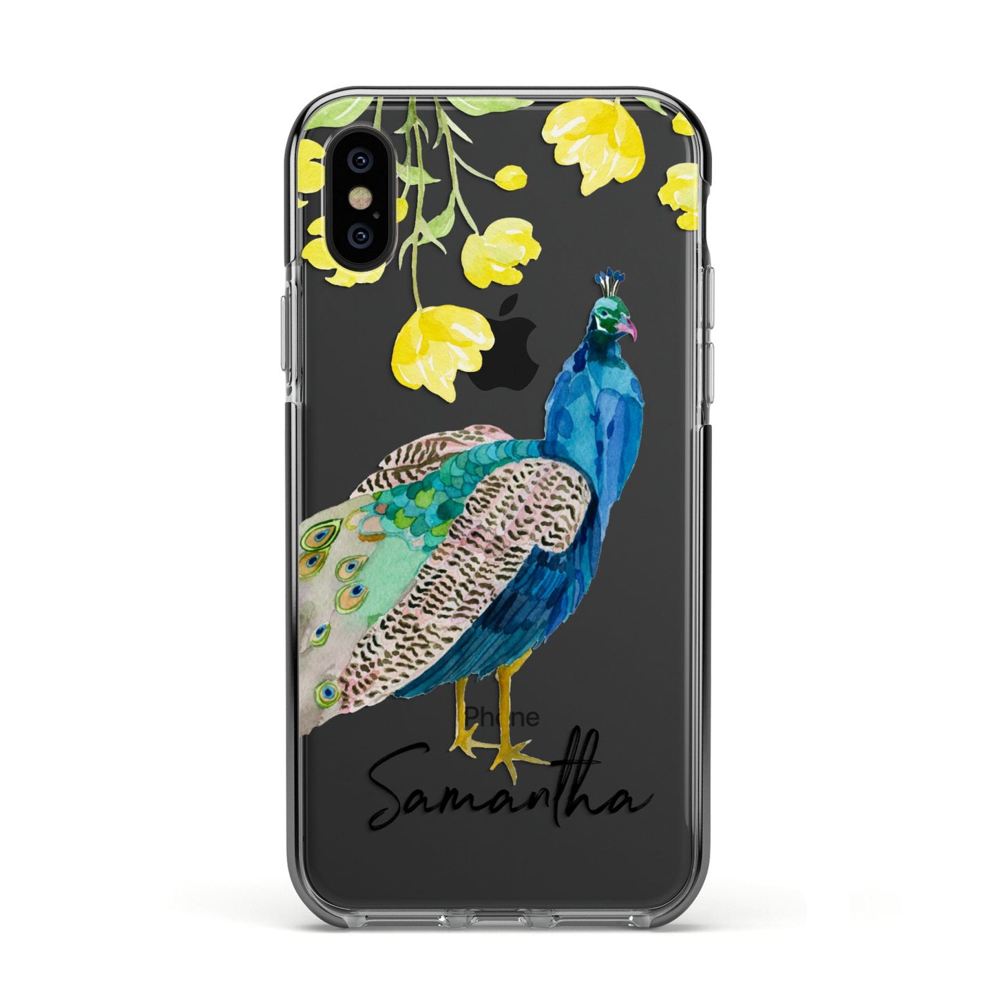 Personalised Peacock Apple iPhone Xs Impact Case Black Edge on Black Phone