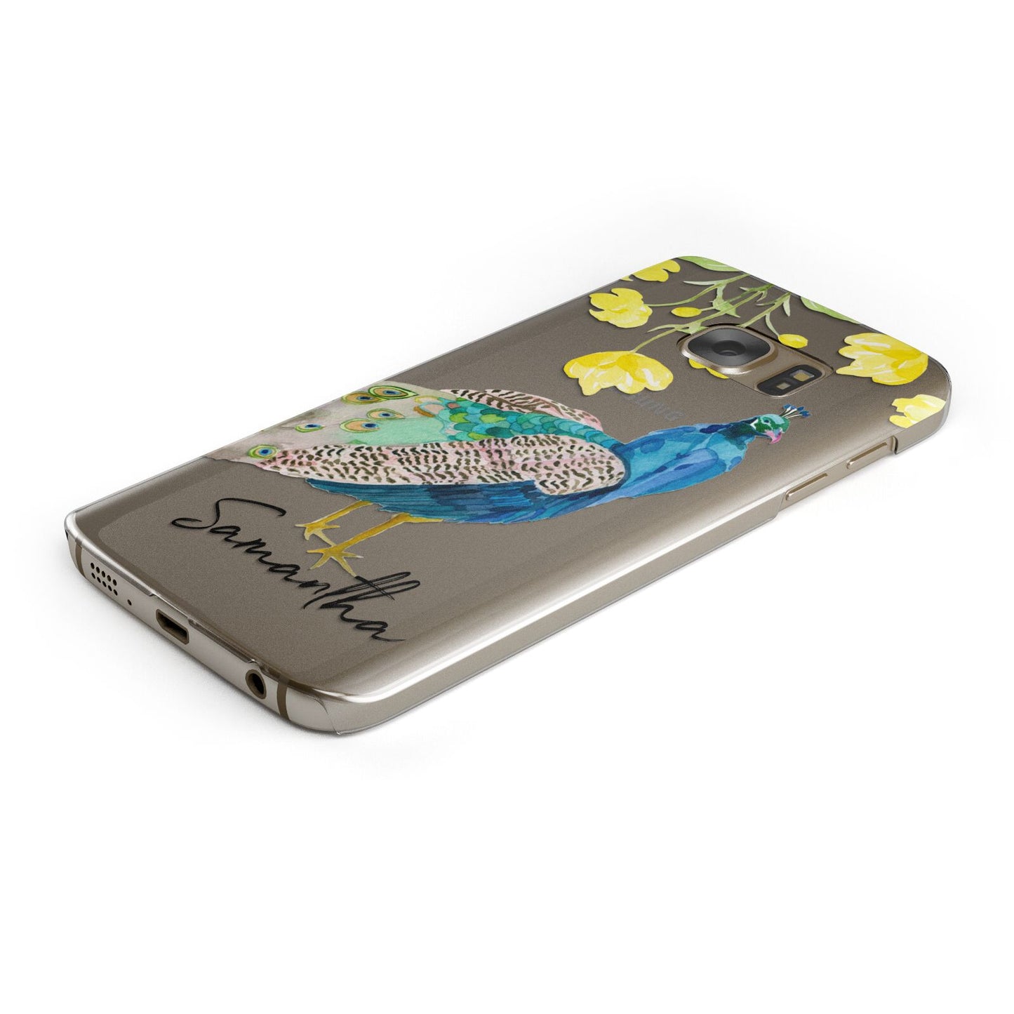 Personalised Peacock Protective Samsung Galaxy Case Angled Image