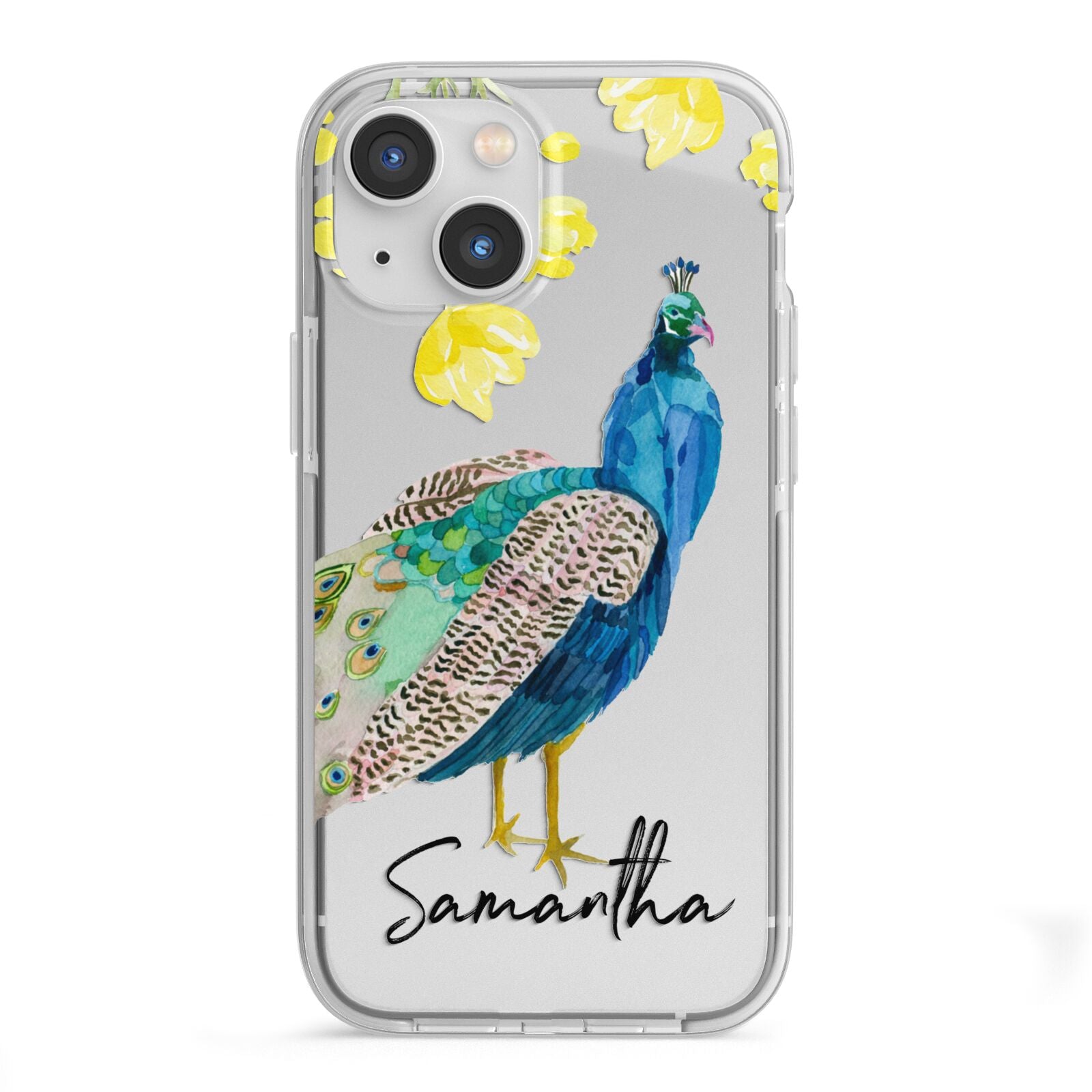 Personalised Peacock iPhone 13 Mini TPU Impact Case with White Edges