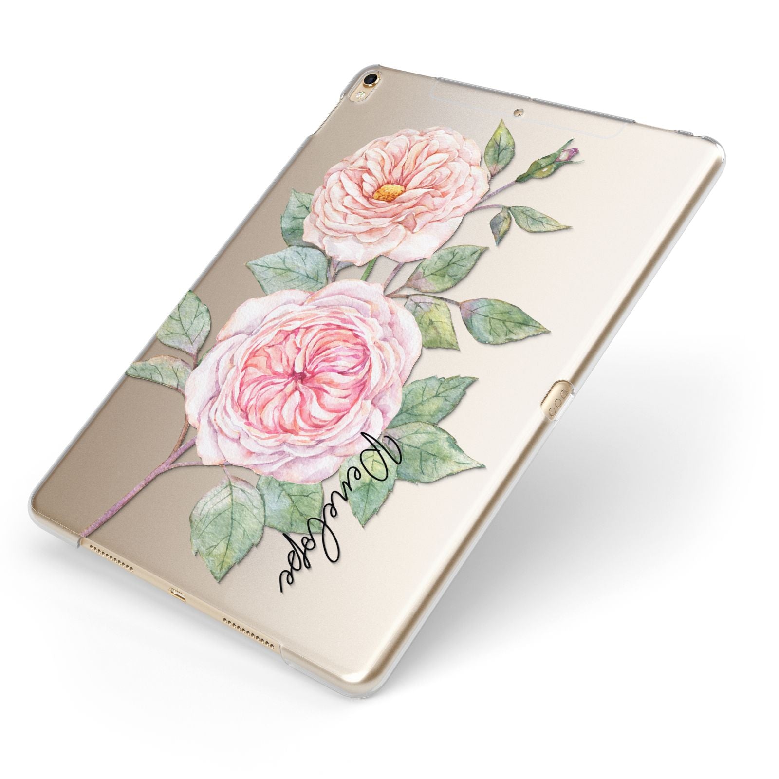 Personalised Peonies Apple iPad Case on Gold iPad Side View