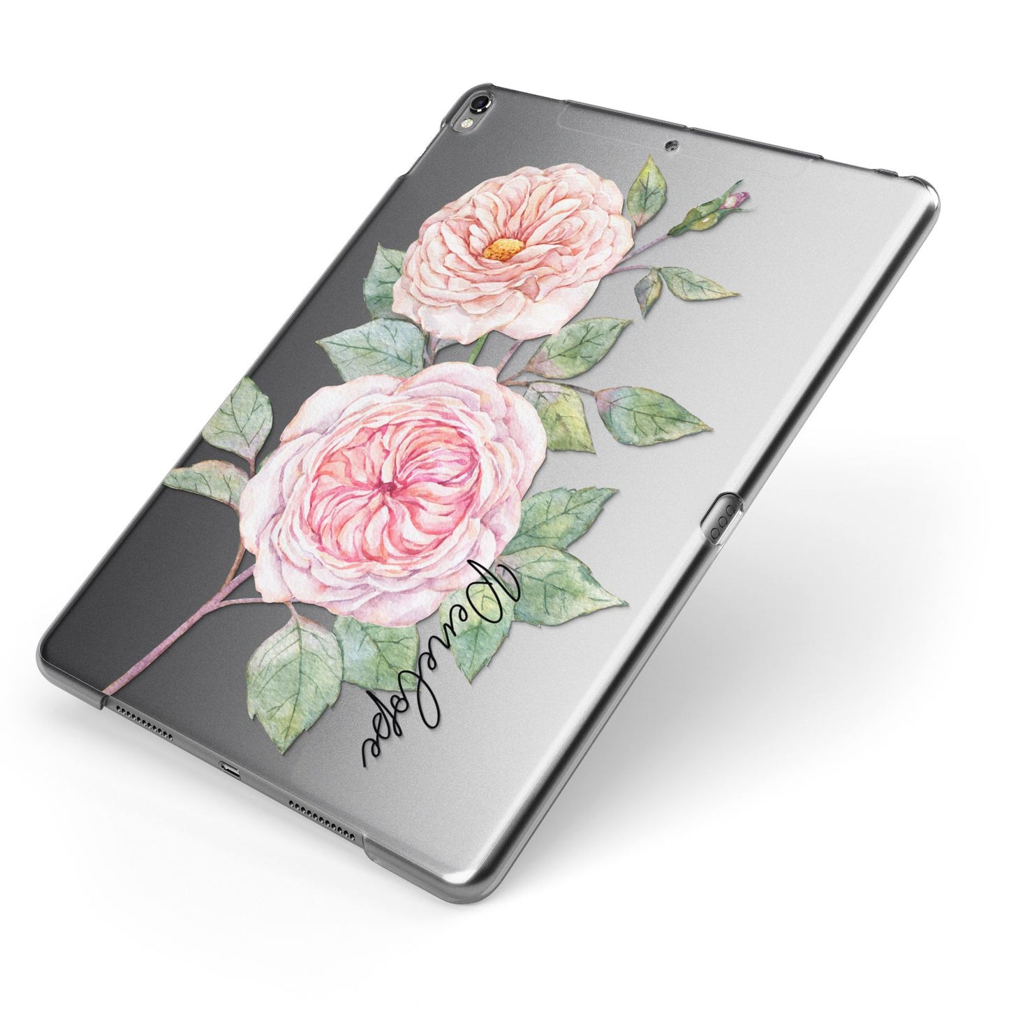 Personalised Peonies Apple iPad Case on Grey iPad Side View