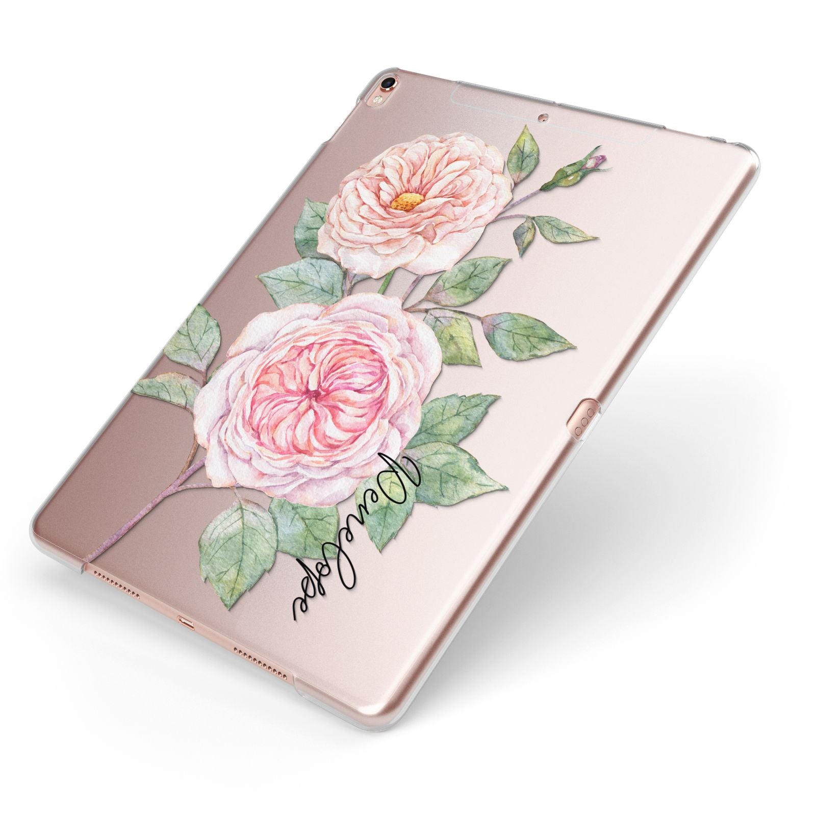 Personalised Peonies Apple iPad Case on Rose Gold iPad Side View