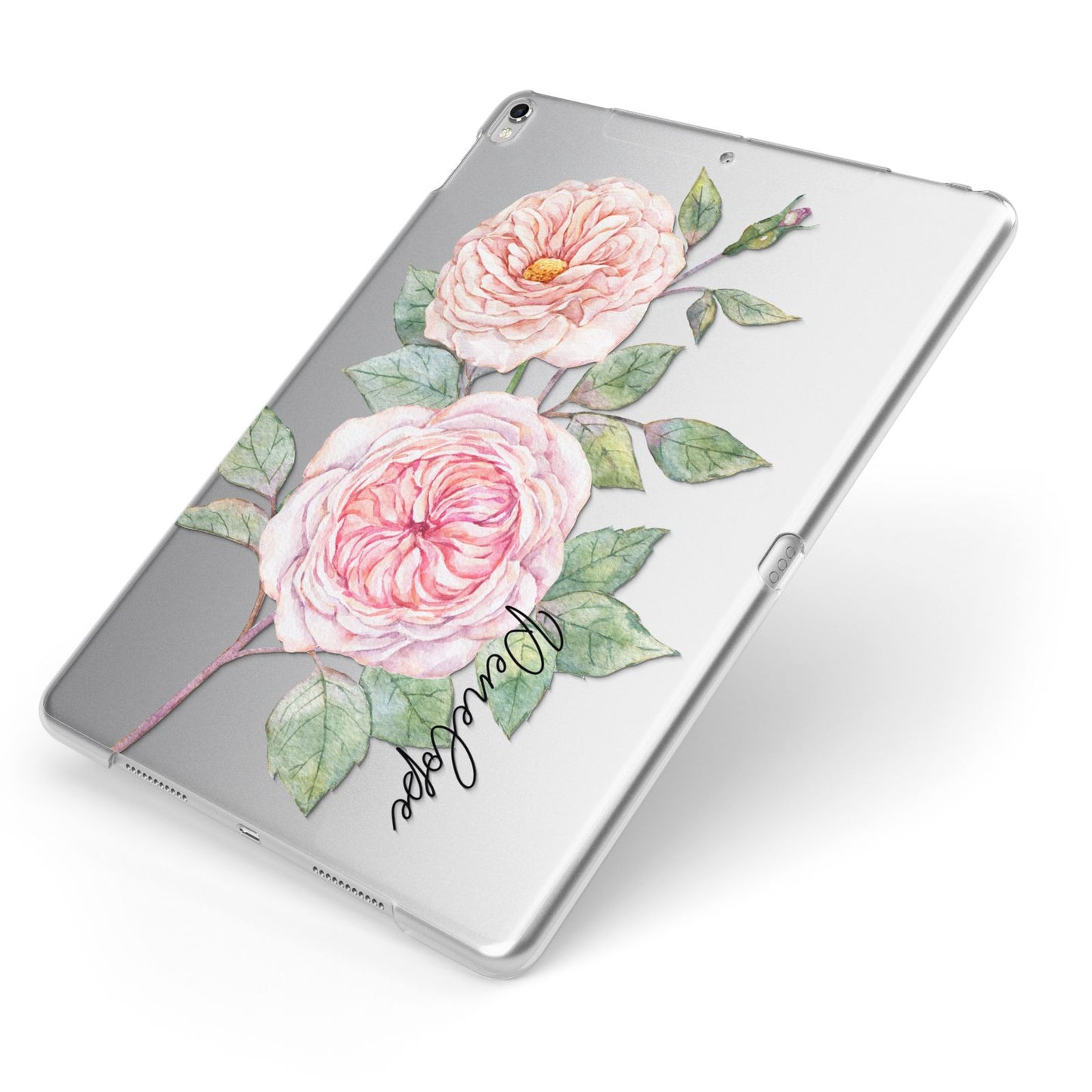 Personalised Peonies Apple iPad Case on Silver iPad Side View