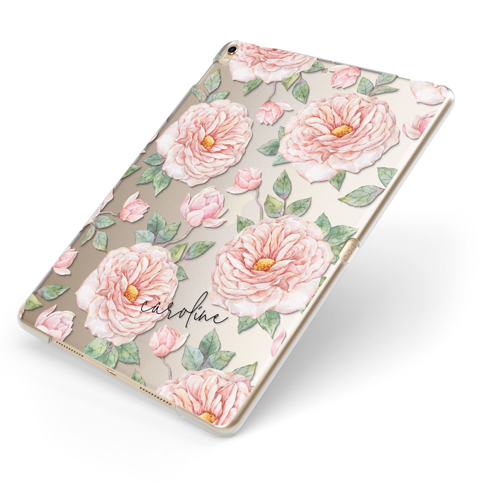 Personalised Peony Apple iPad Case on Gold iPad Side View