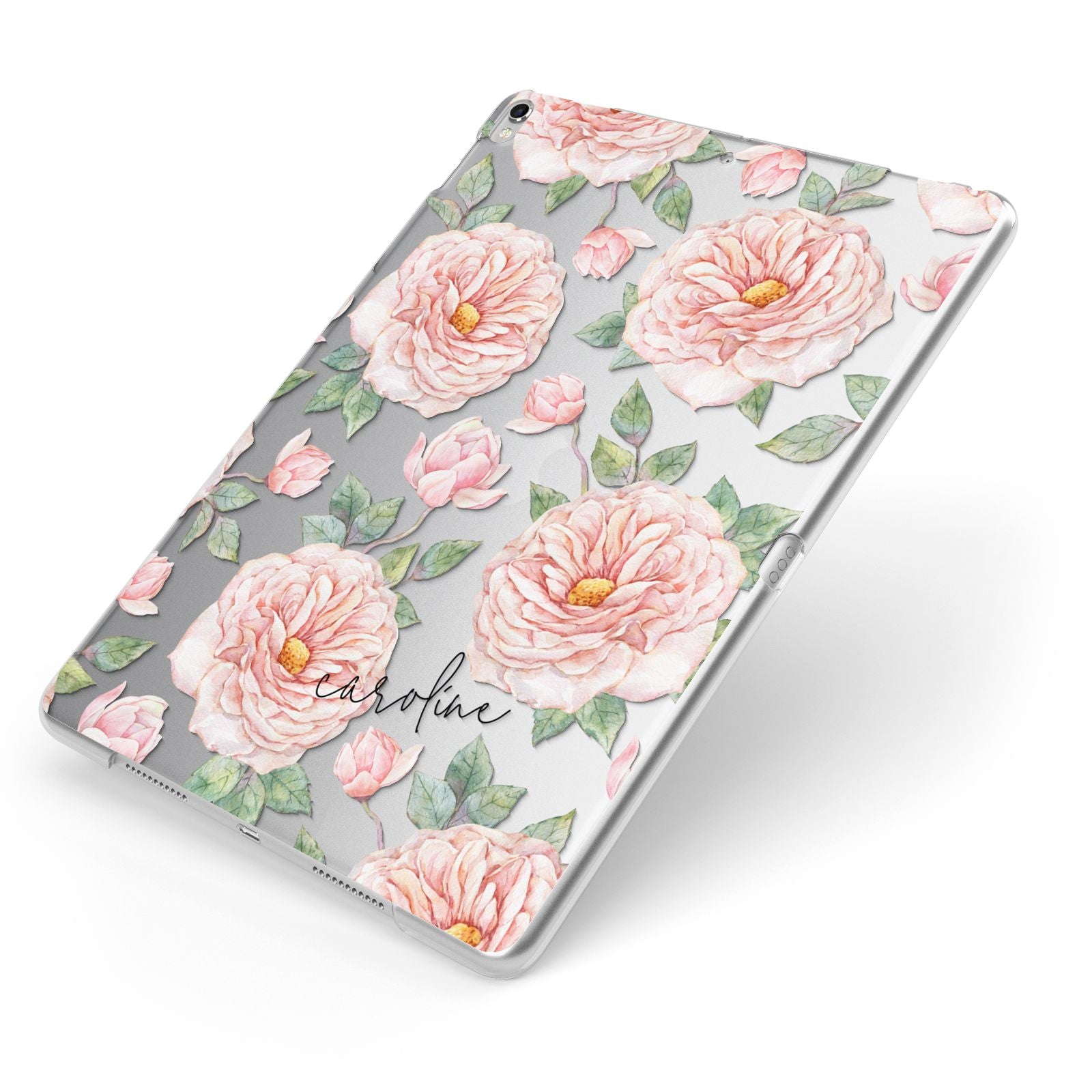 Personalised Peony Apple iPad Case on Silver iPad Side View