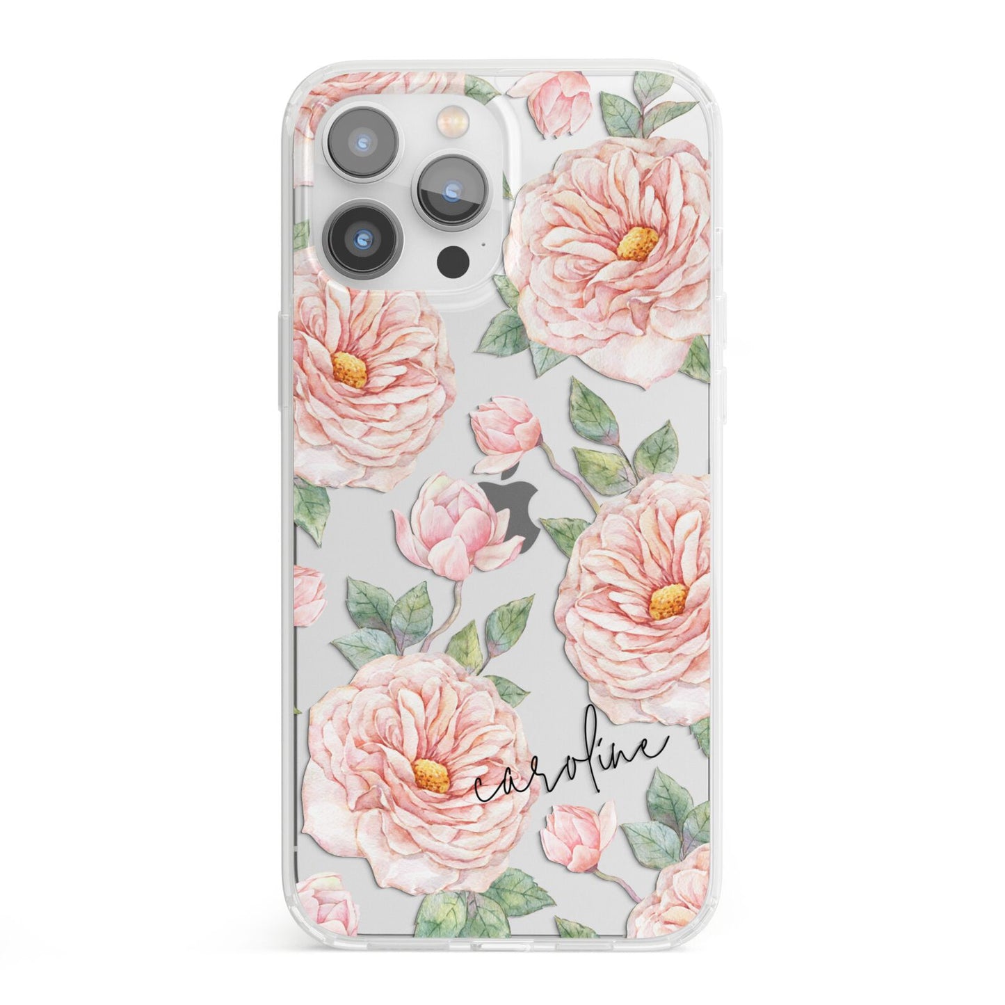 Personalised Peony iPhone 13 Pro Max Clear Bumper Case