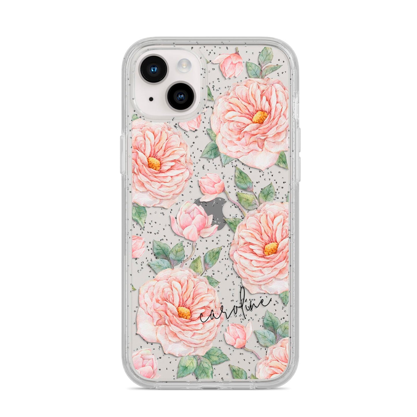 Personalised Peony iPhone 14 Plus Glitter Tough Case Starlight