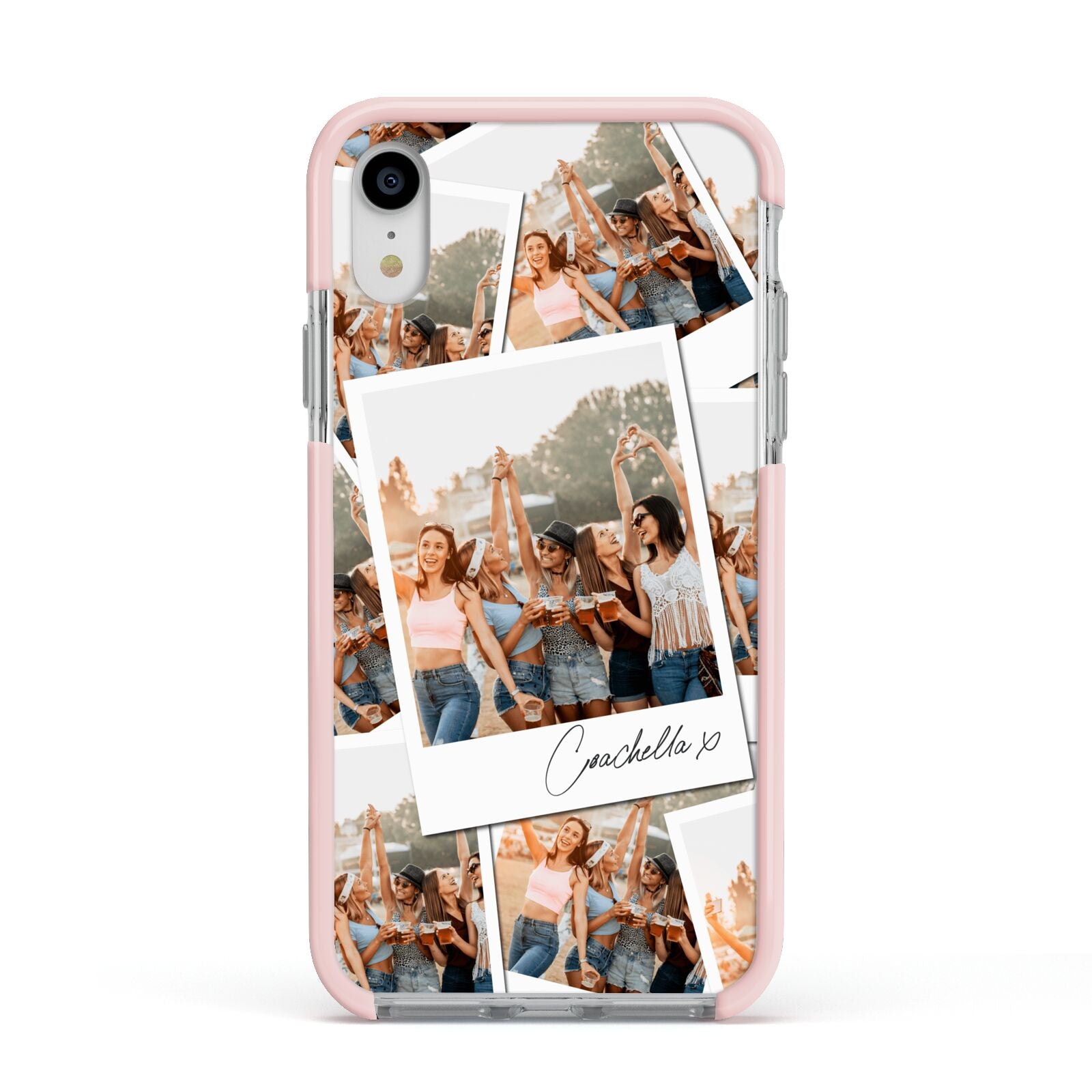 Personalised Photo Apple iPhone XR Impact Case Pink Edge on Silver Phone