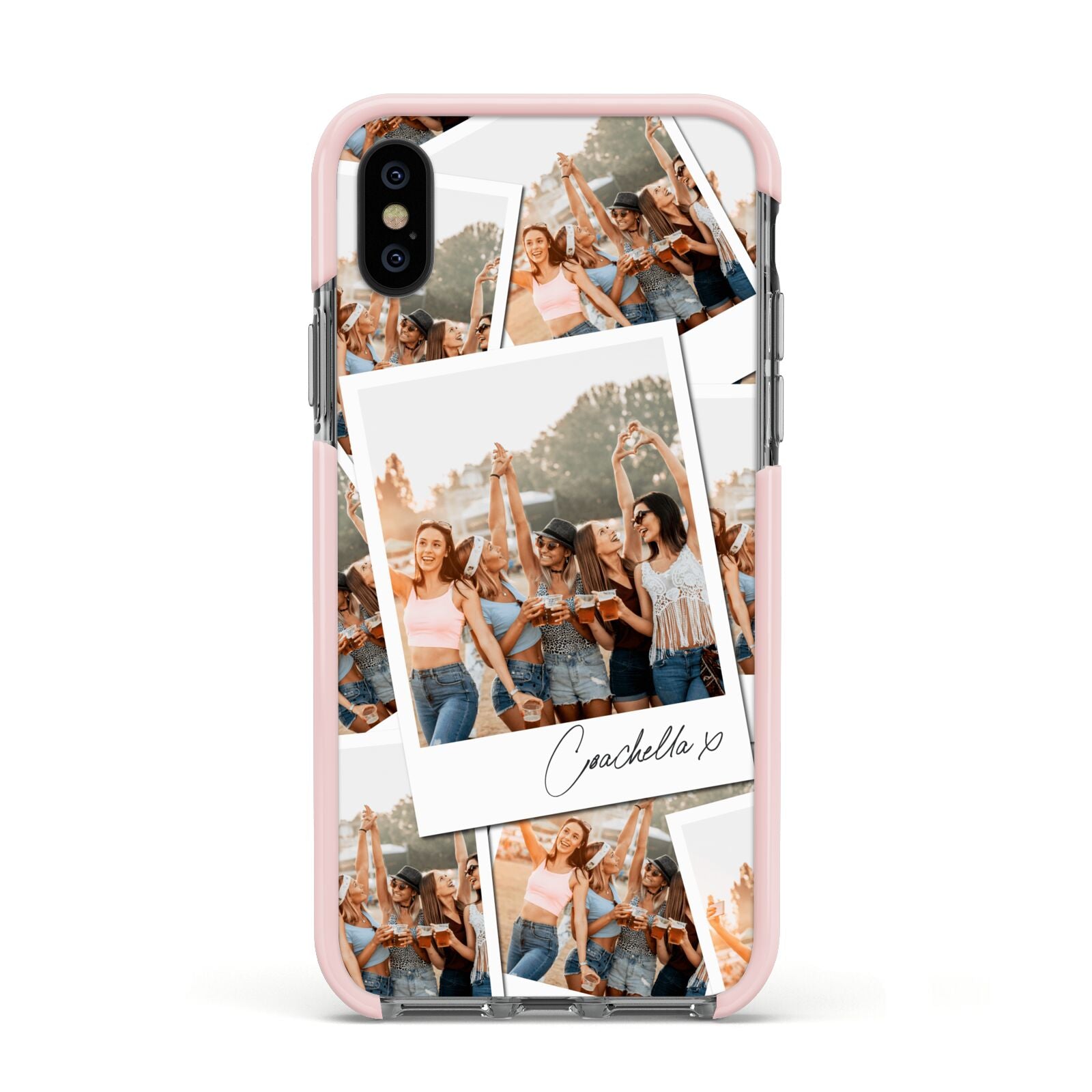 Personalised Photo Apple iPhone Xs Impact Case Pink Edge on Black Phone