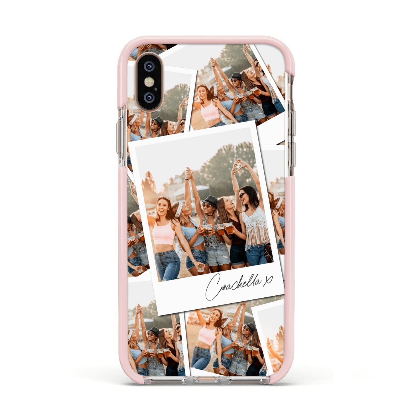 Personalised Photo Apple iPhone Xs Impact Case Pink Edge on Gold Phone