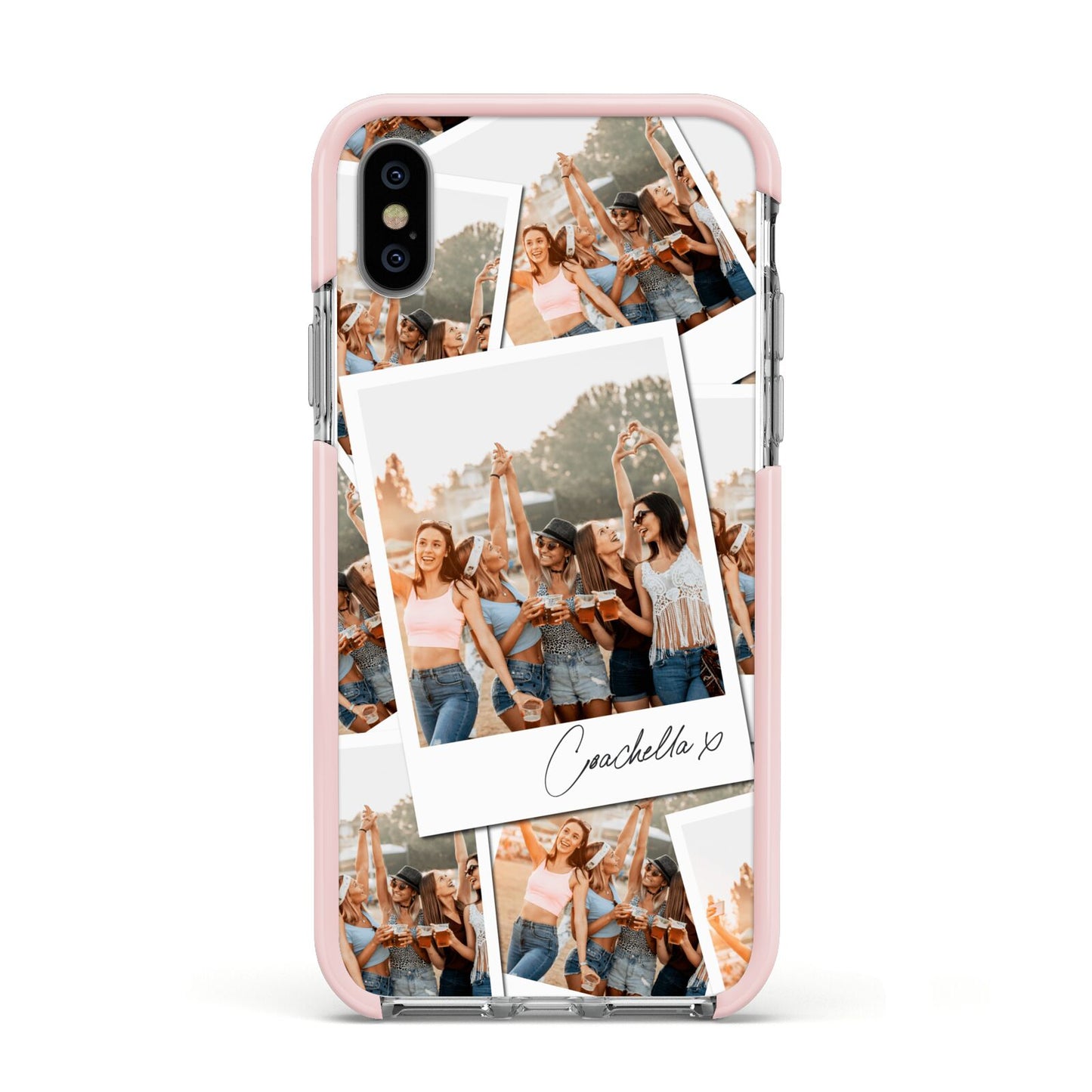 Personalised Photo Apple iPhone Xs Impact Case Pink Edge on Silver Phone