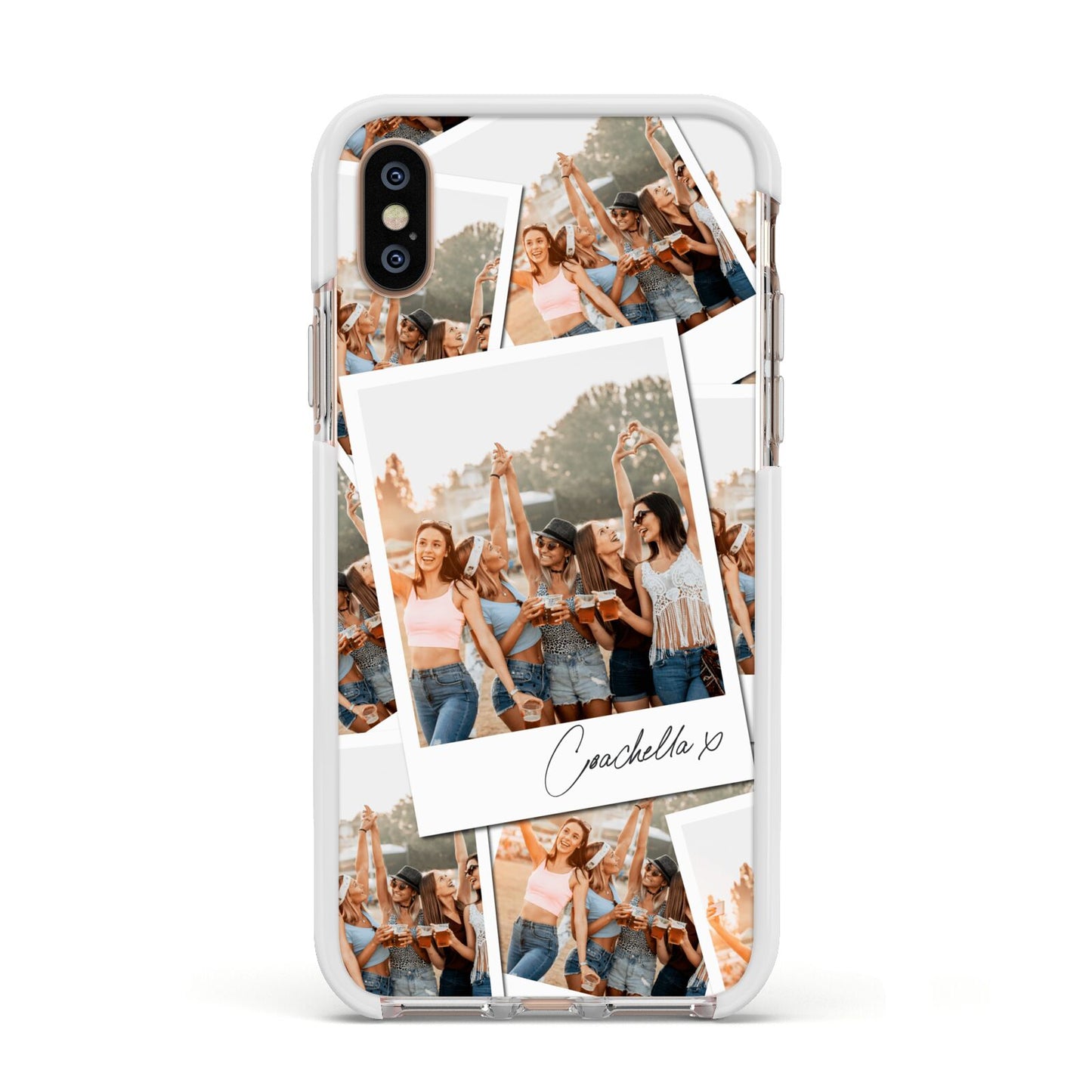 Personalised Photo Apple iPhone Xs Impact Case White Edge on Gold Phone