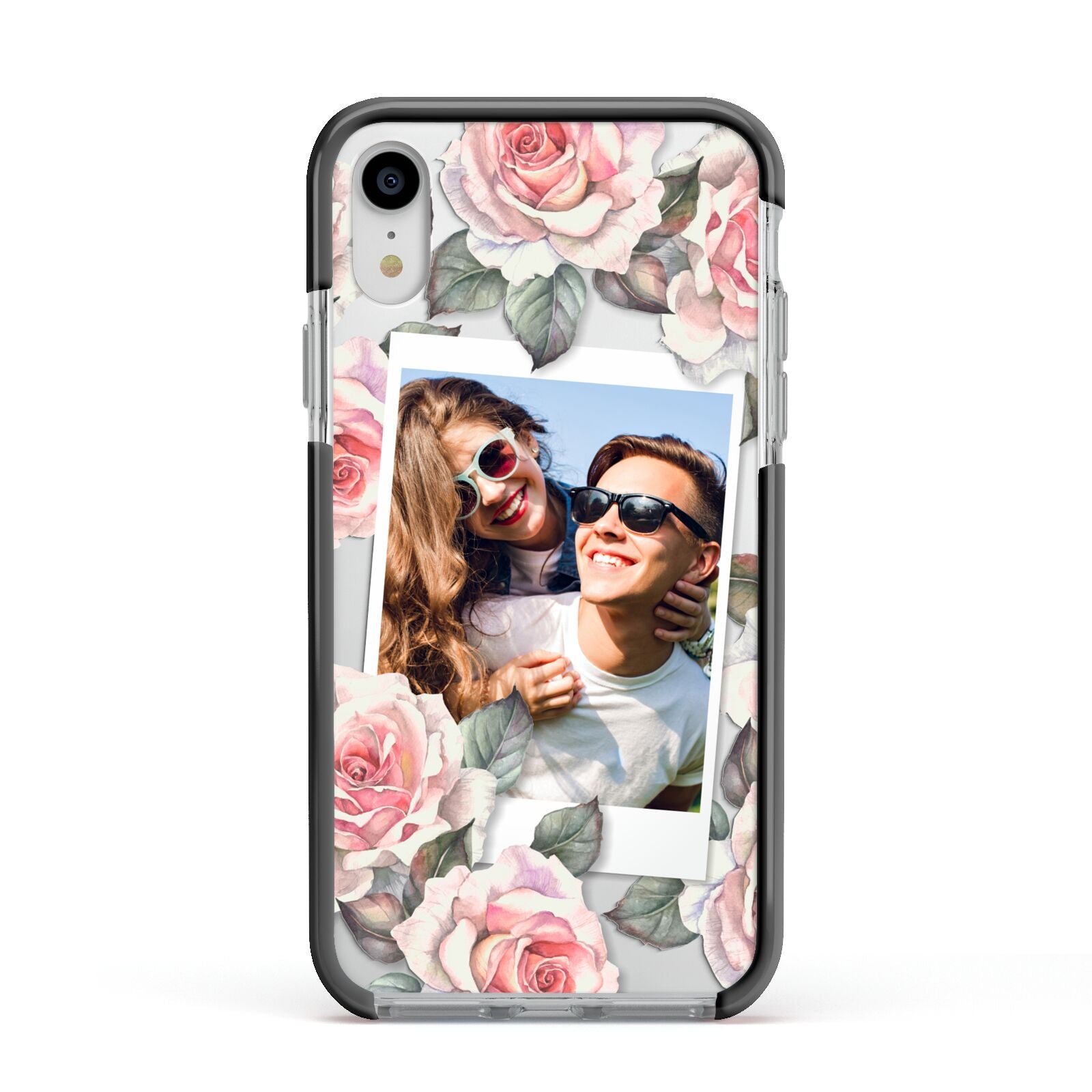 Personalised Photo Floral Apple iPhone XR Impact Case Black Edge on Silver Phone