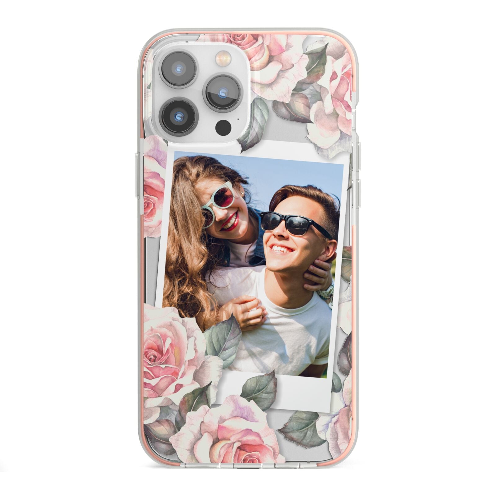 Personalised Photo Floral iPhone 13 Pro Max TPU Impact Case with Pink Edges