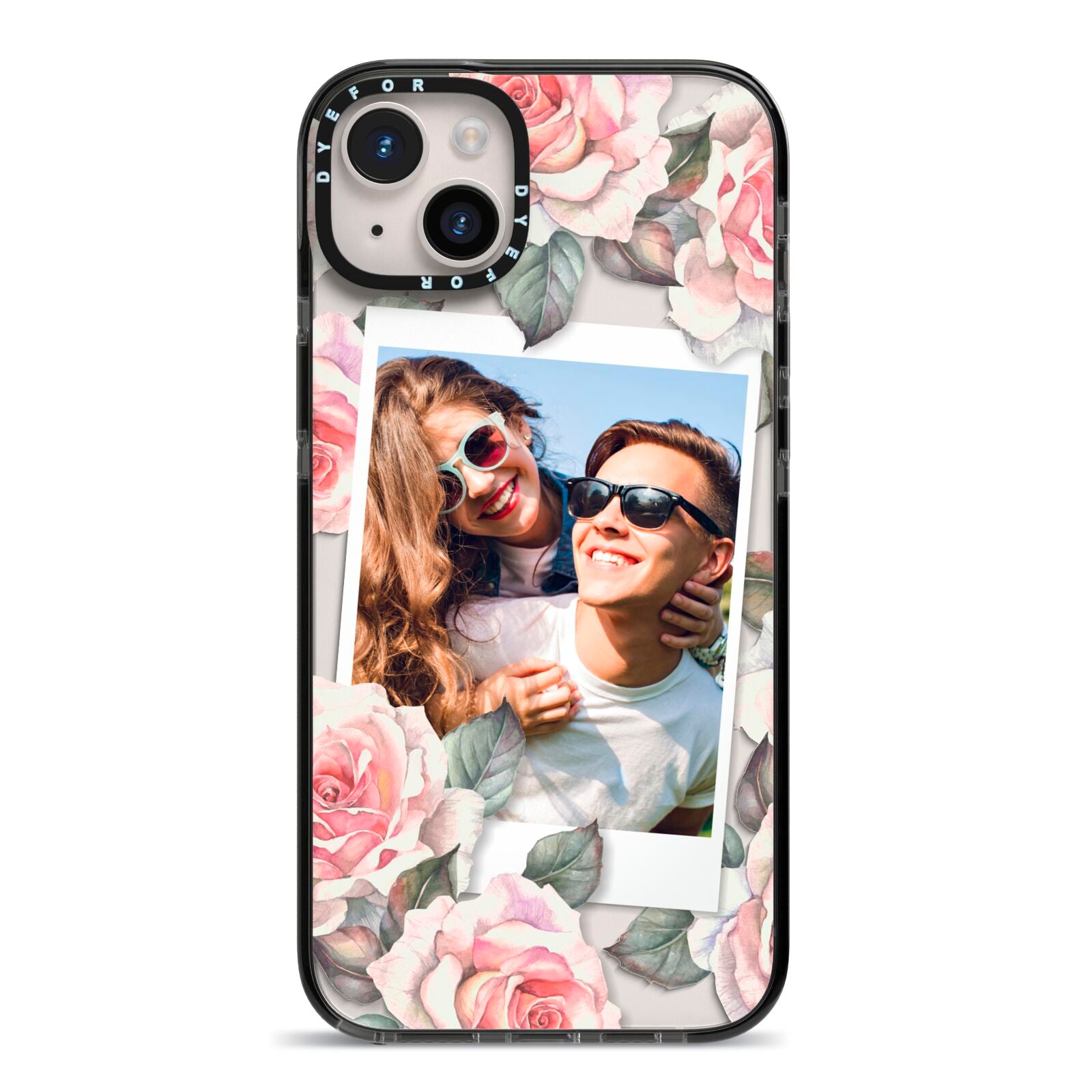 Personalised Photo Floral iPhone 14 Plus Black Impact Case on Silver phone