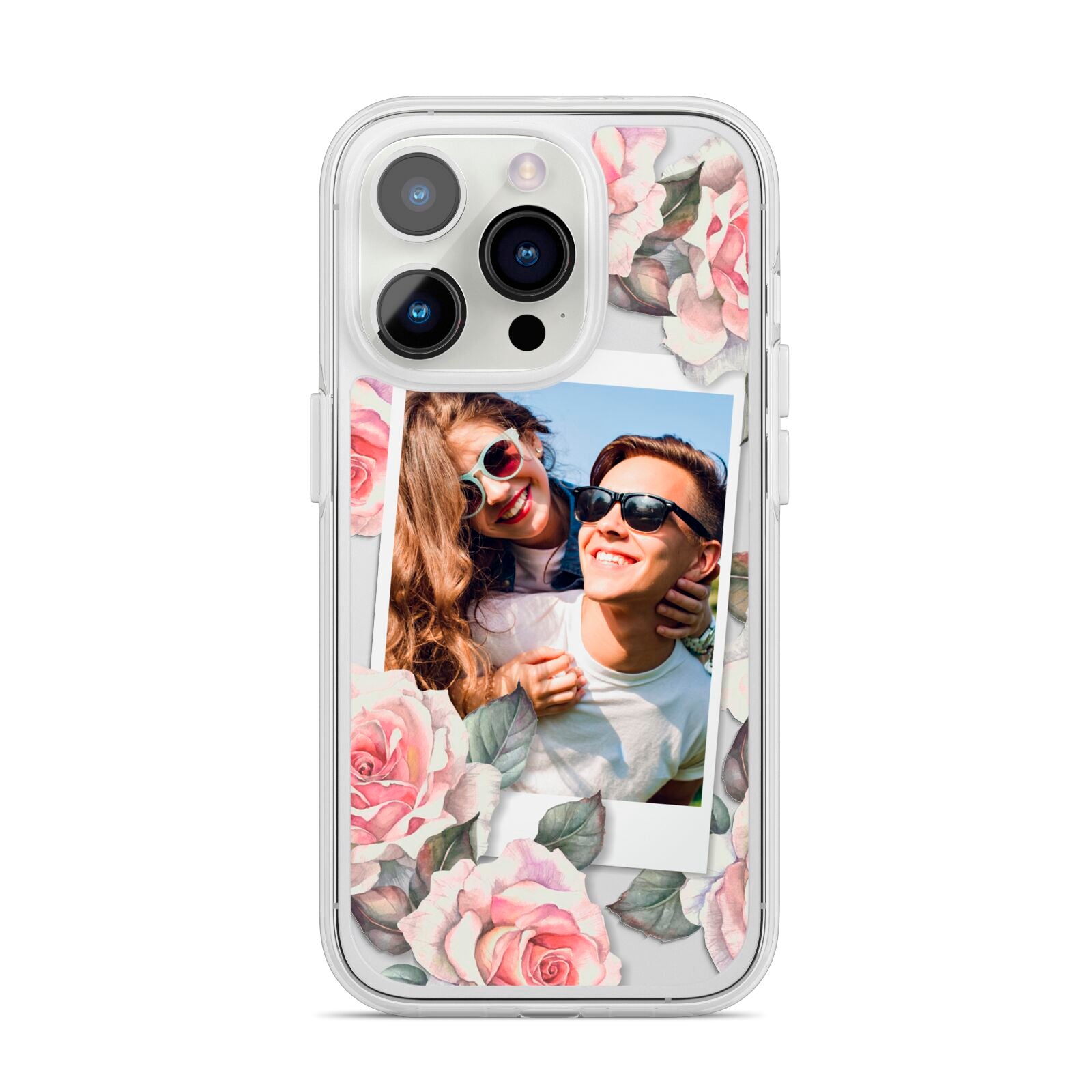 Personalised Photo Floral iPhone 14 Pro Clear Tough Case Silver