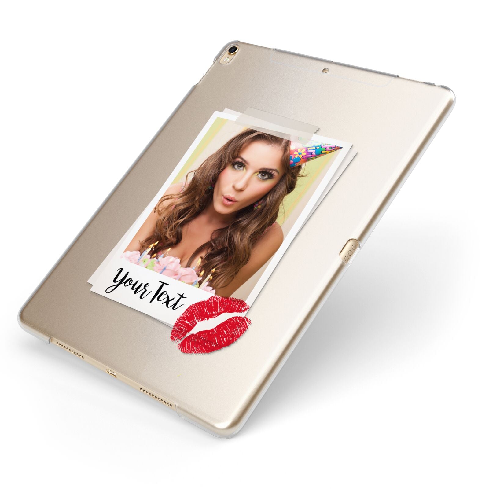 Personalised Photo Kiss Apple iPad Case on Gold iPad Side View