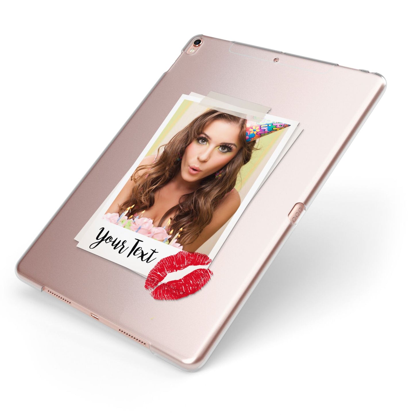 Personalised Photo Kiss Apple iPad Case on Rose Gold iPad Side View