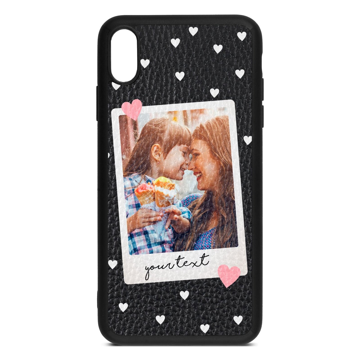 Personalised Photo Love Hearts Black Pebble Leather iPhone Xs Max Case