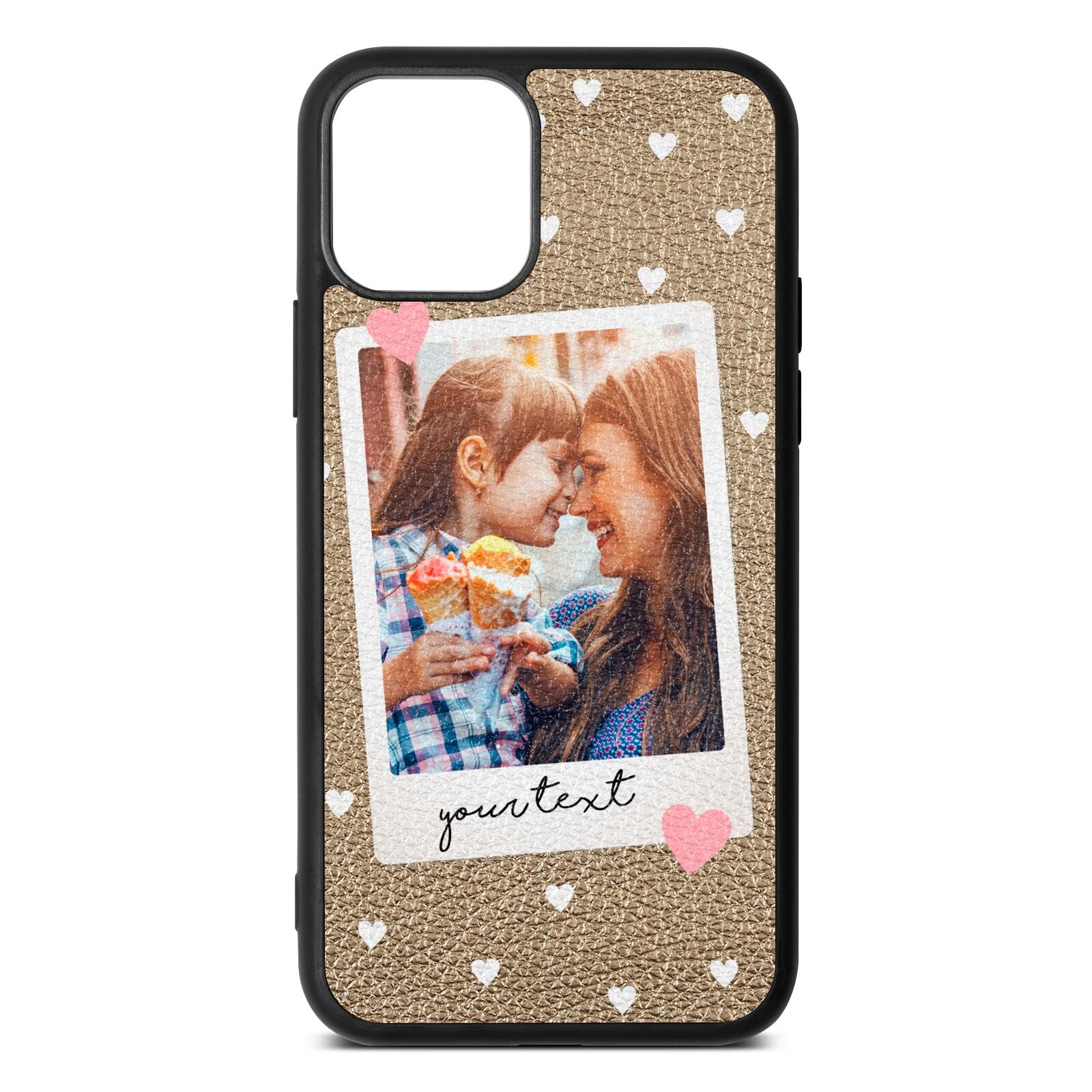 Personalised Photo Love Hearts Gold Pebble Leather iPhone 11 Case