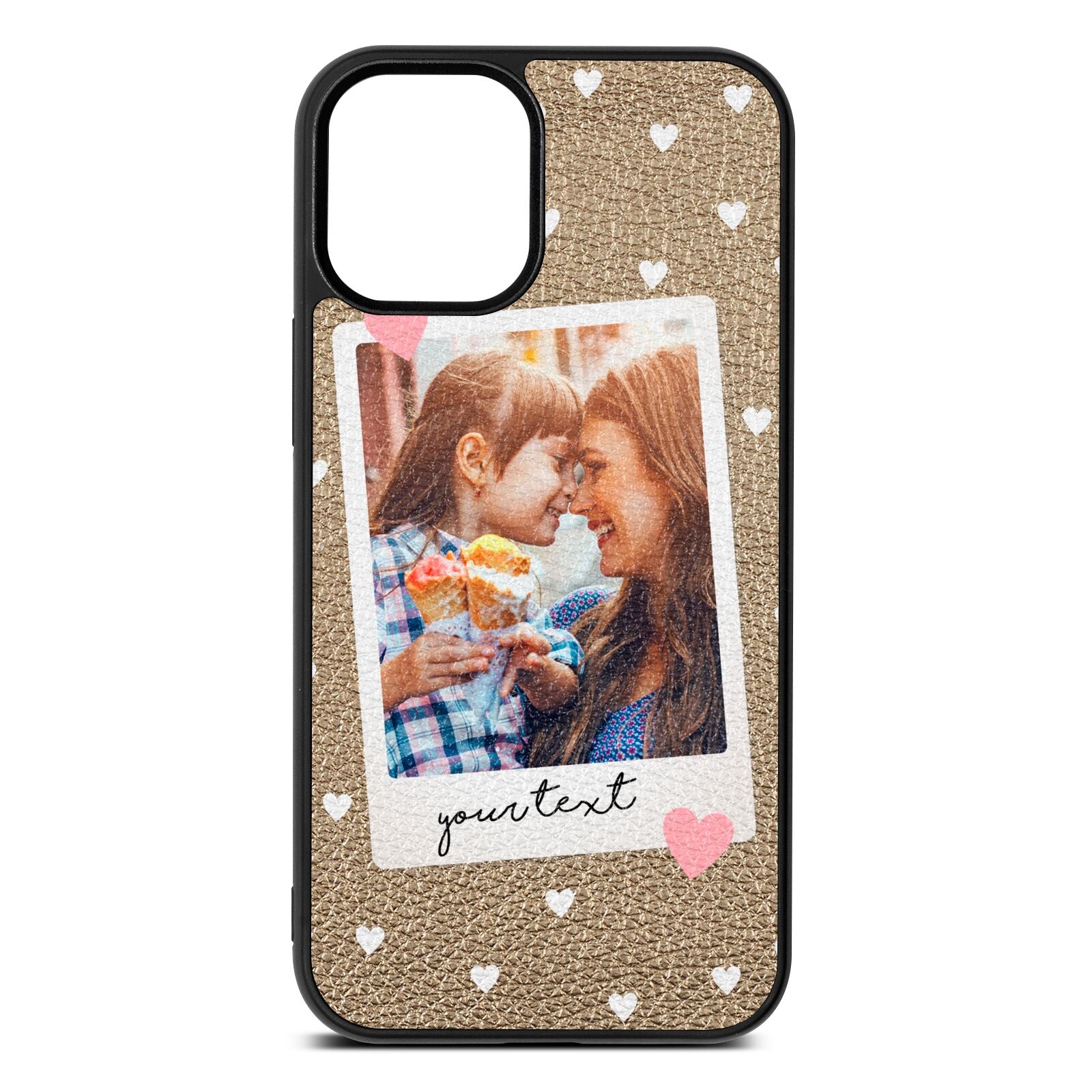 Personalised Photo Love Hearts Gold Pebble Leather iPhone 12 Mini Case