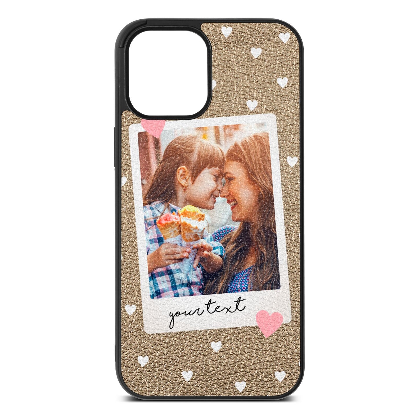 Personalised Photo Love Hearts Gold Pebble Leather iPhone 12 Pro Max Case