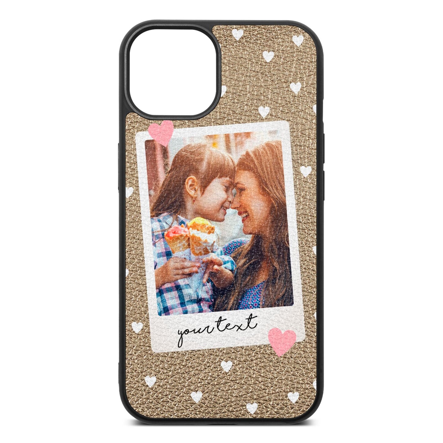 Personalised Photo Love Hearts Gold Pebble Leather iPhone 13 Case