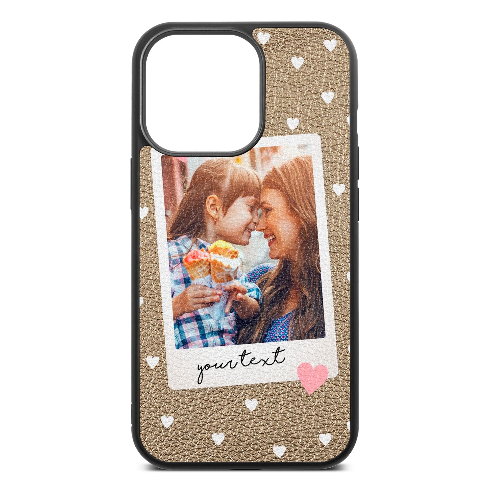 Personalised Photo Love Hearts Gold Pebble Leather iPhone 13 Pro Case