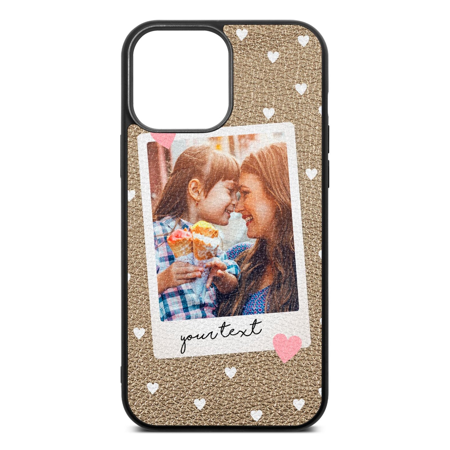 Personalised Photo Love Hearts Gold Pebble Leather iPhone 13 Pro Max Case