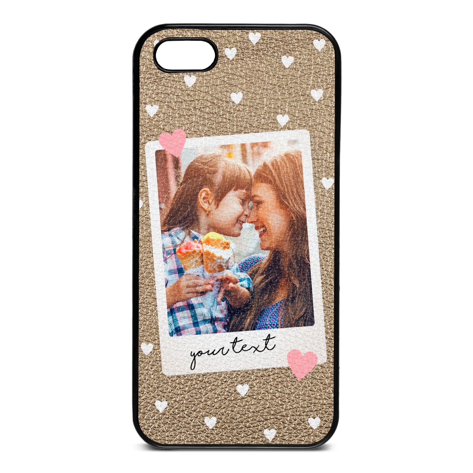 Personalised Photo Love Hearts Gold Pebble Leather iPhone 5 Case