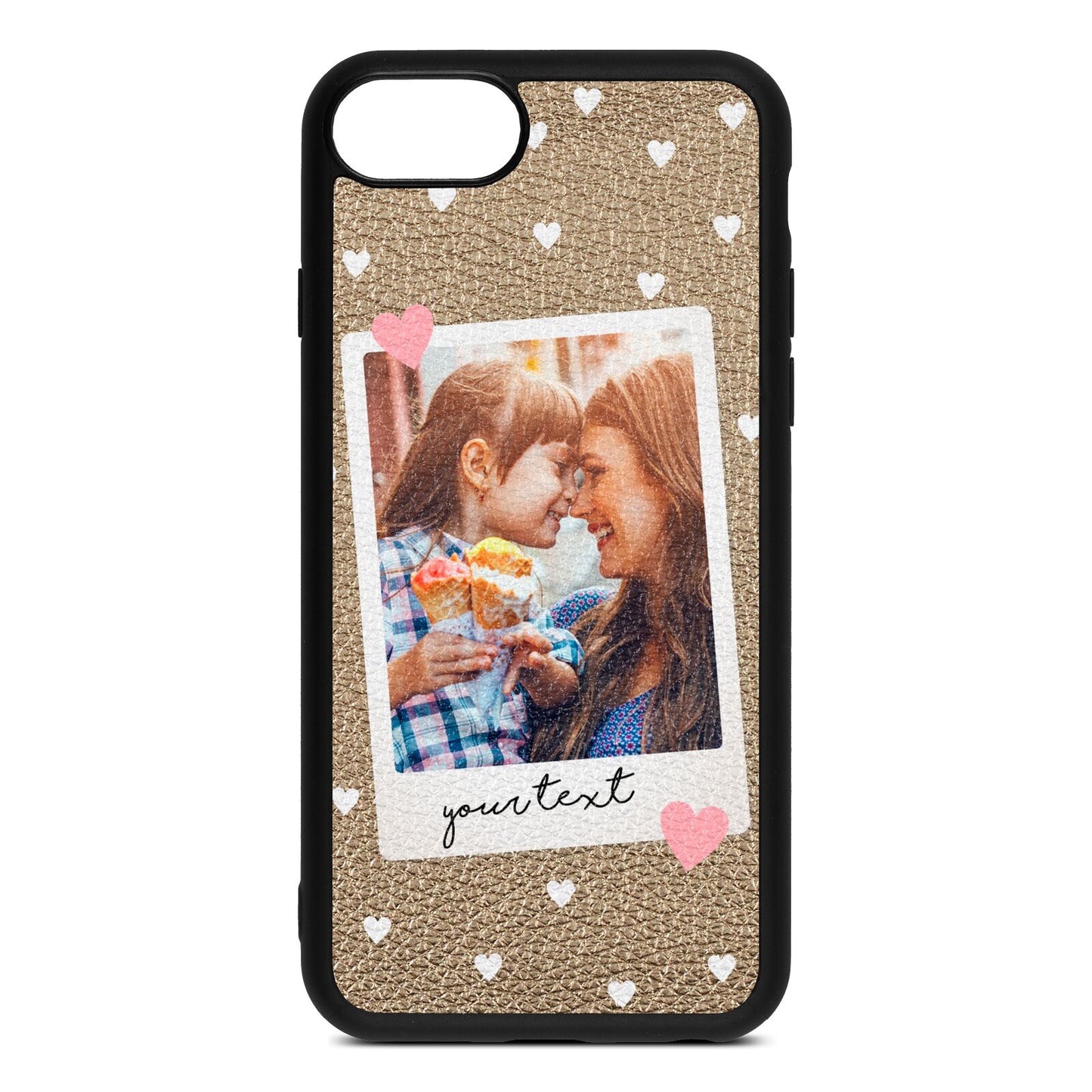Personalised Photo Love Hearts Gold Pebble Leather iPhone 8 Case