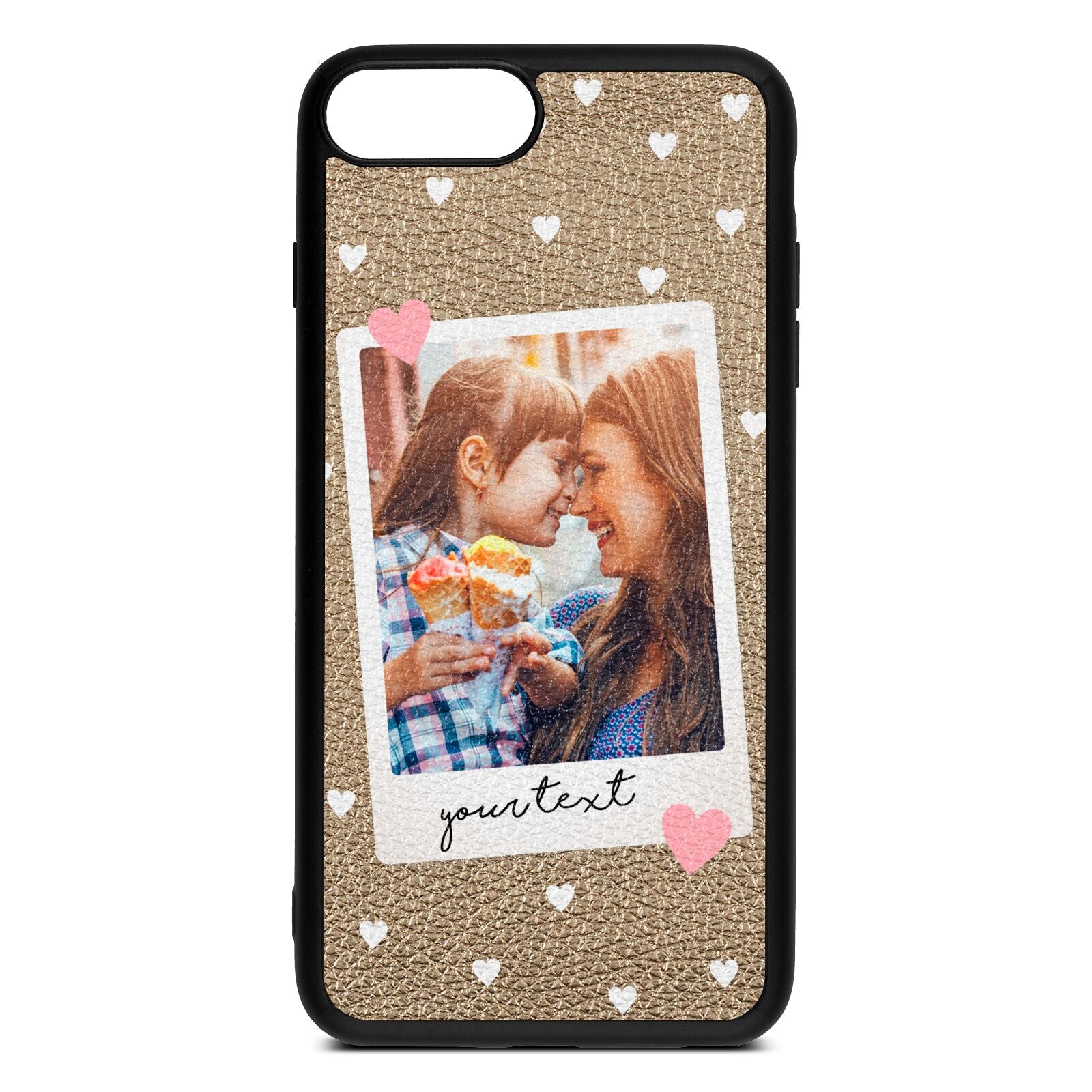 Personalised Photo Love Hearts Gold Pebble Leather iPhone 8 Plus Case