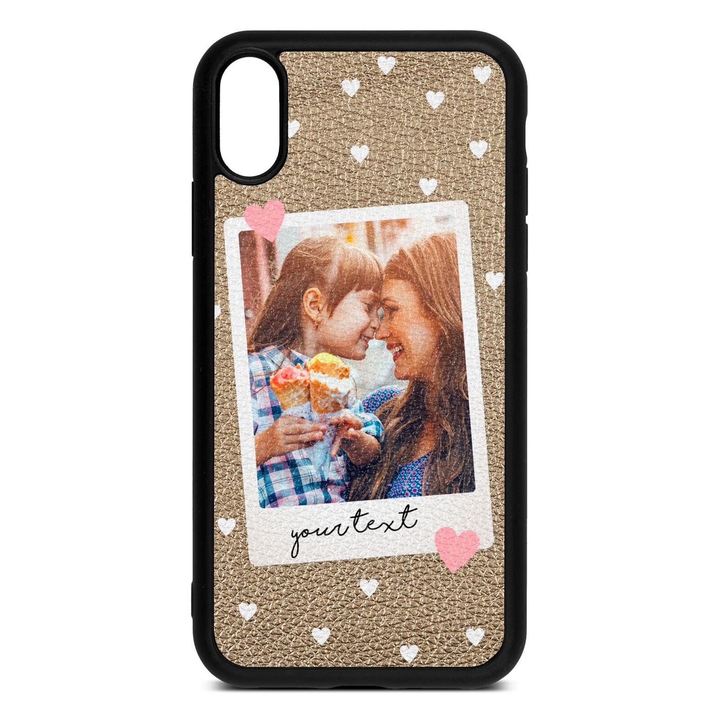 Personalised Photo Love Hearts Gold Pebble Leather iPhone Xr Case