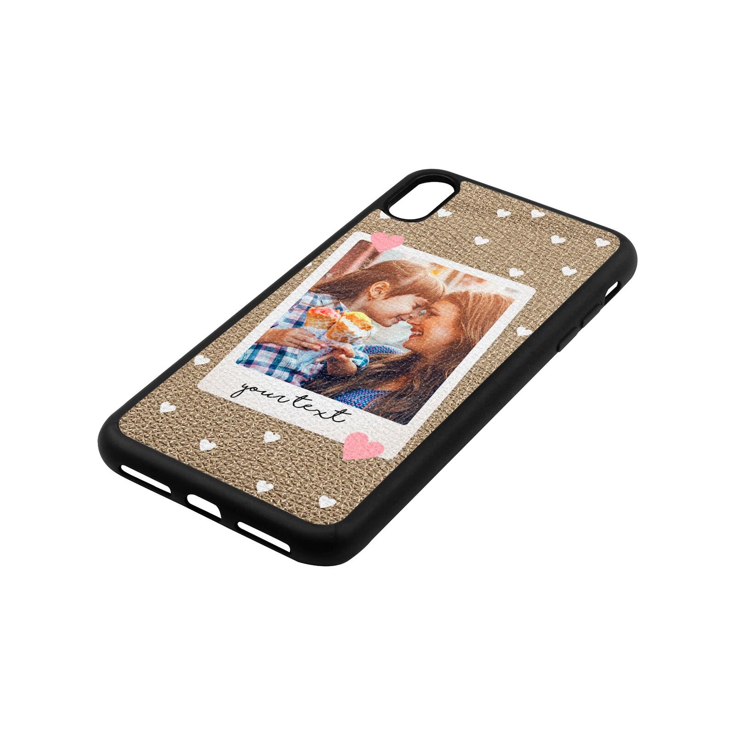 Personalised Photo Love Hearts Gold Pebble Leather iPhone Xs Max Case Side Angle