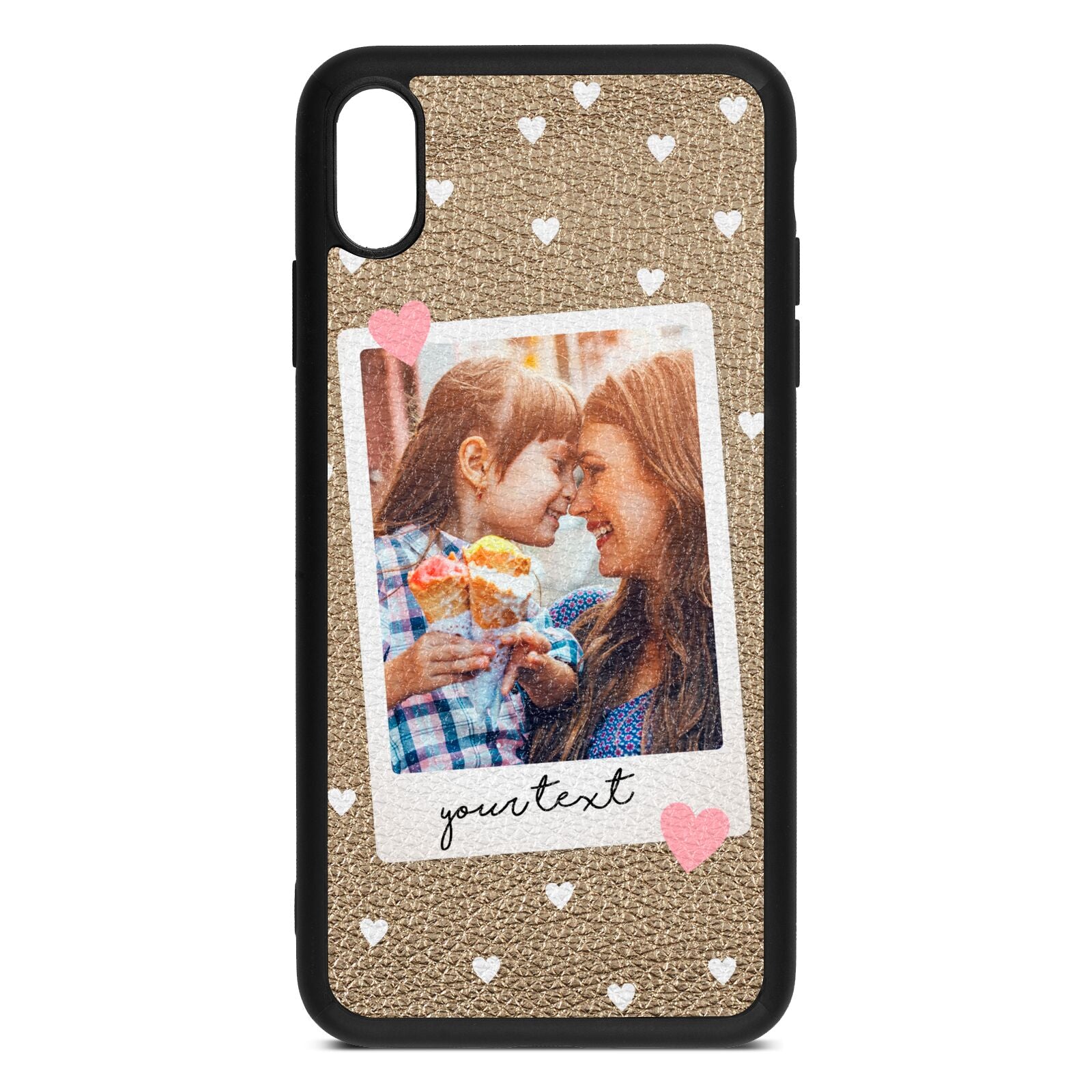 Personalised Photo Love Hearts Gold Pebble Leather iPhone Xs Max Case