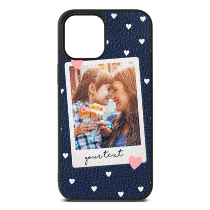 Personalised Photo Love Hearts Navy Blue Pebble Leather iPhone 12 Pro Max Case