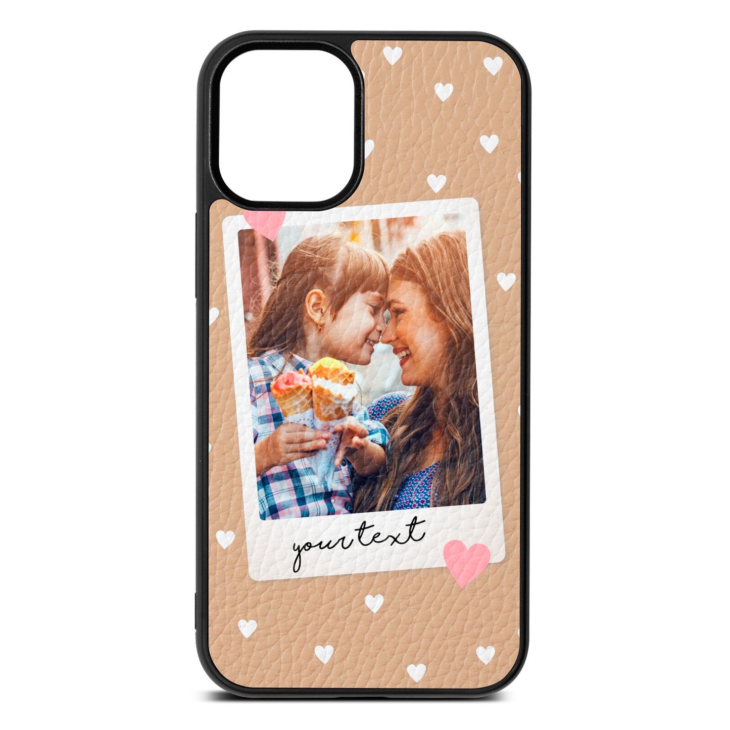 Personalised Photo Love Hearts Nude Pebble Leather iPhone 12 Mini Case