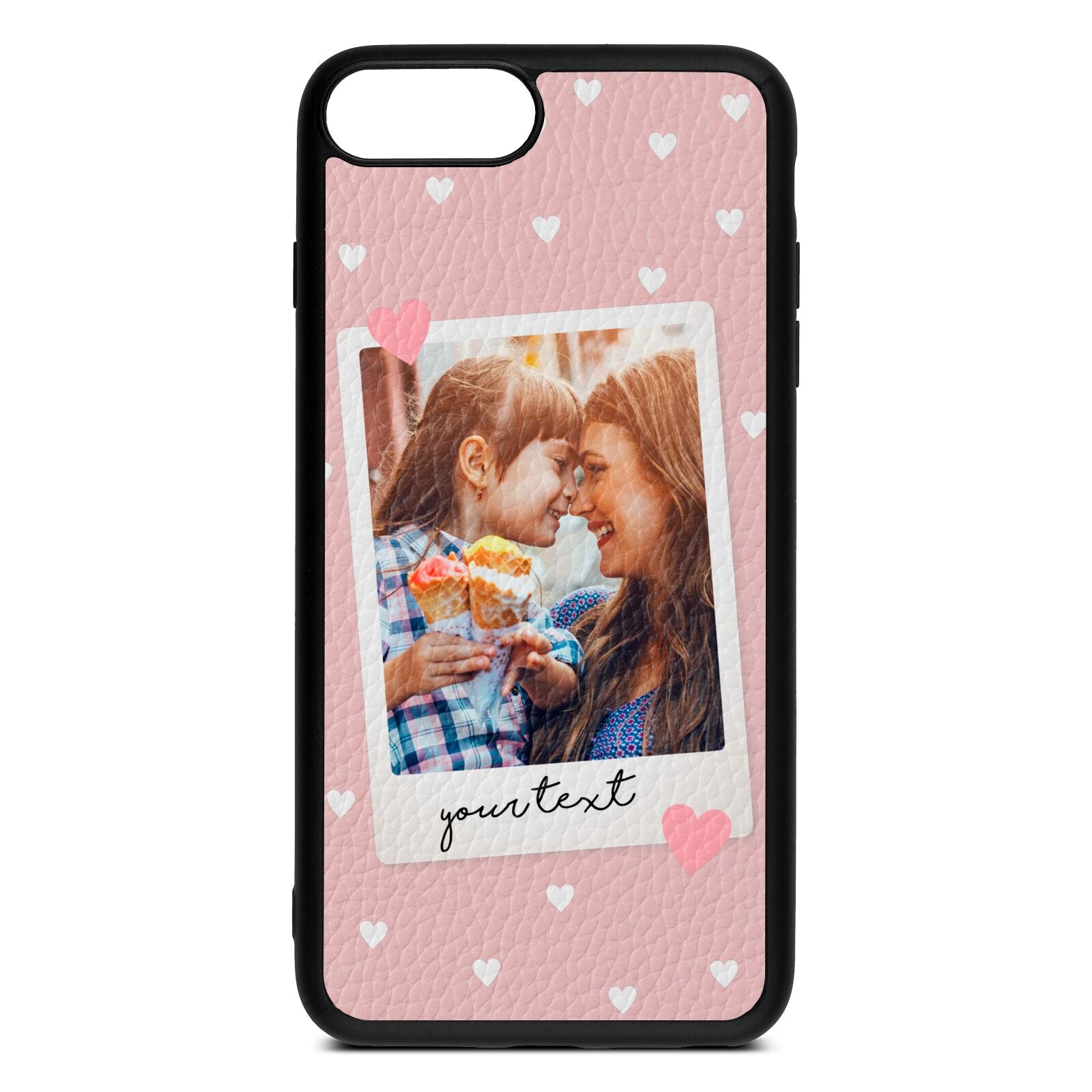 Personalised Photo Love Hearts Pink Pebble Leather iPhone 8 Plus Case