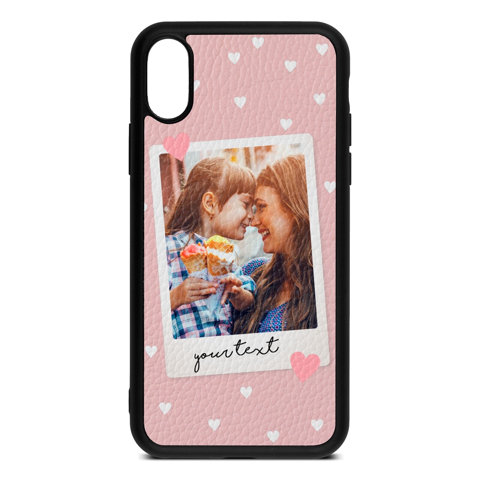 Personalised Photo Love Hearts Pink Pebble Leather iPhone Xs Case