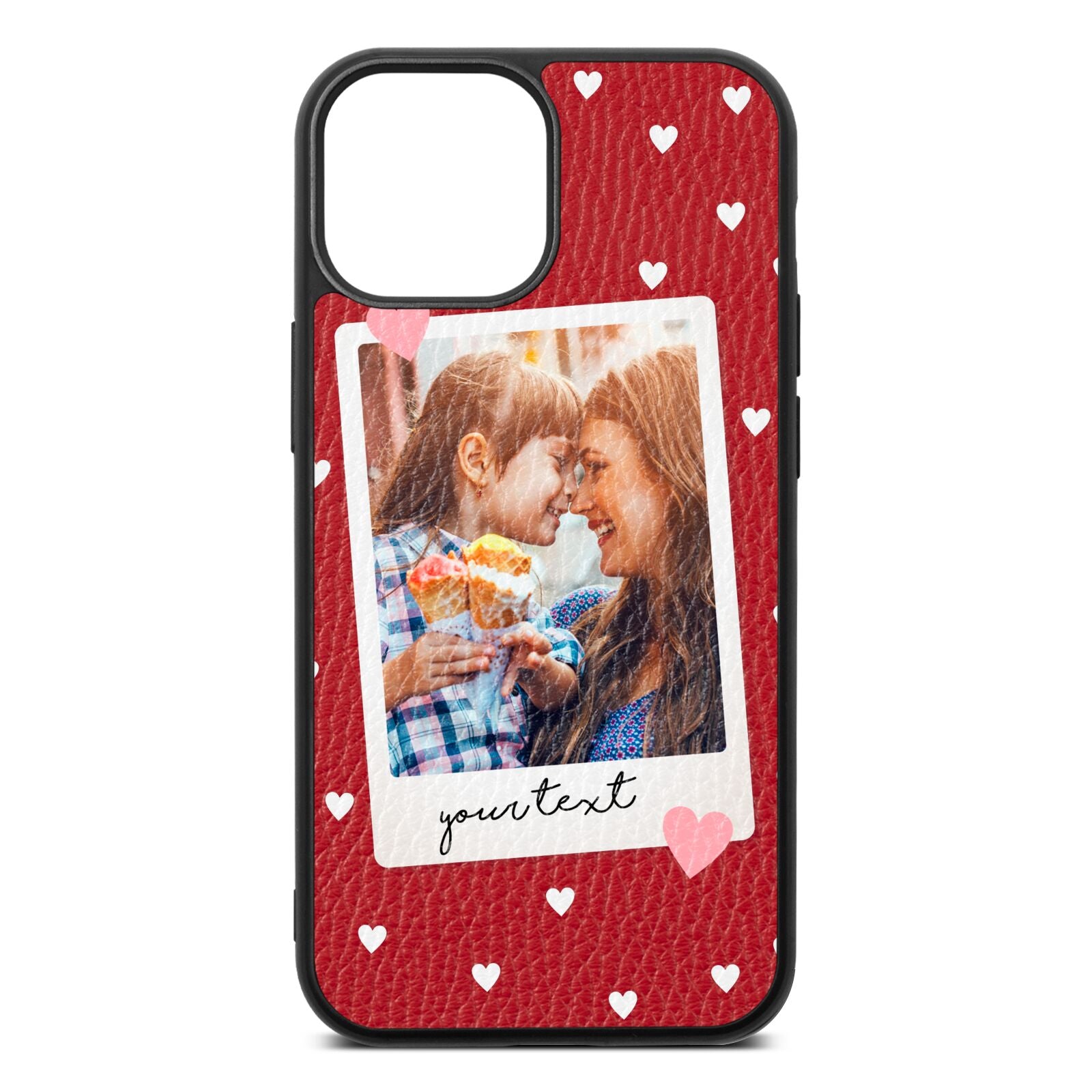 Personalised Photo Love Hearts Red Pebble Leather iPhone 13 Mini Case