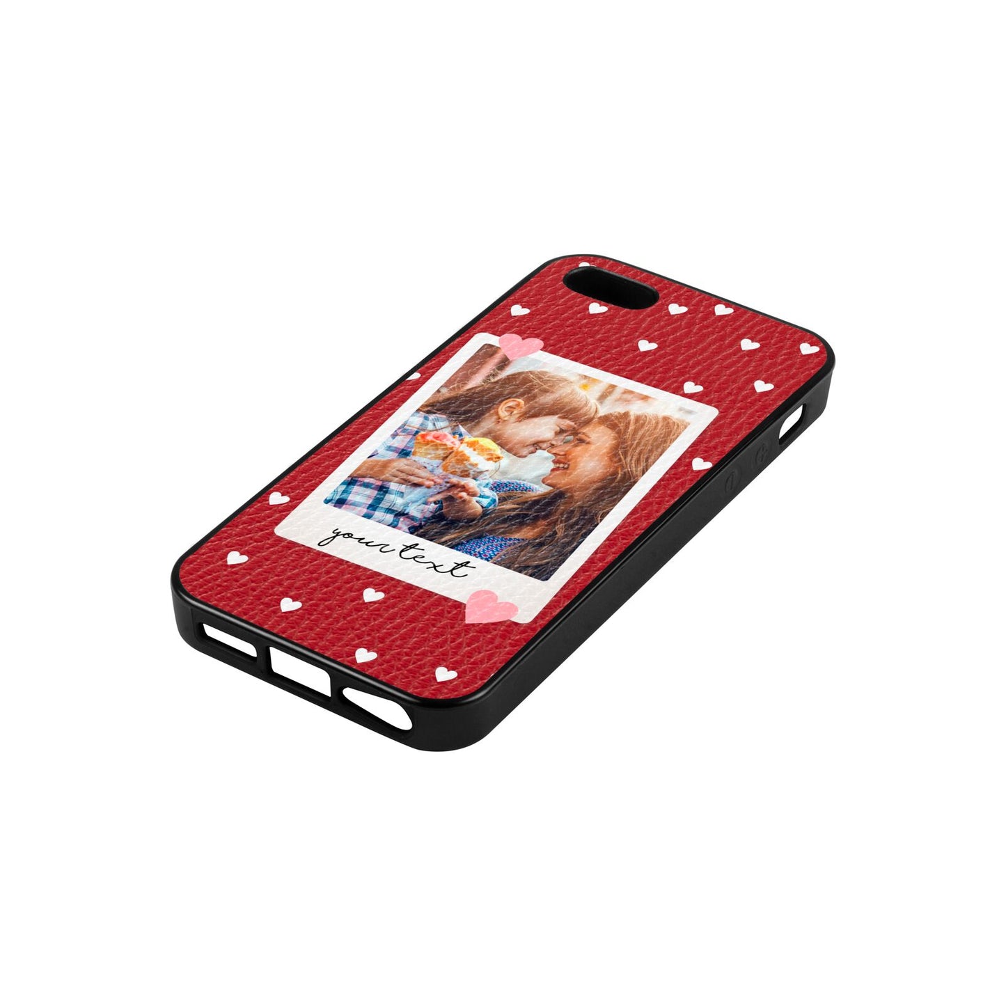 Personalised Photo Love Hearts Red Pebble Leather iPhone 5 Case Side Angle