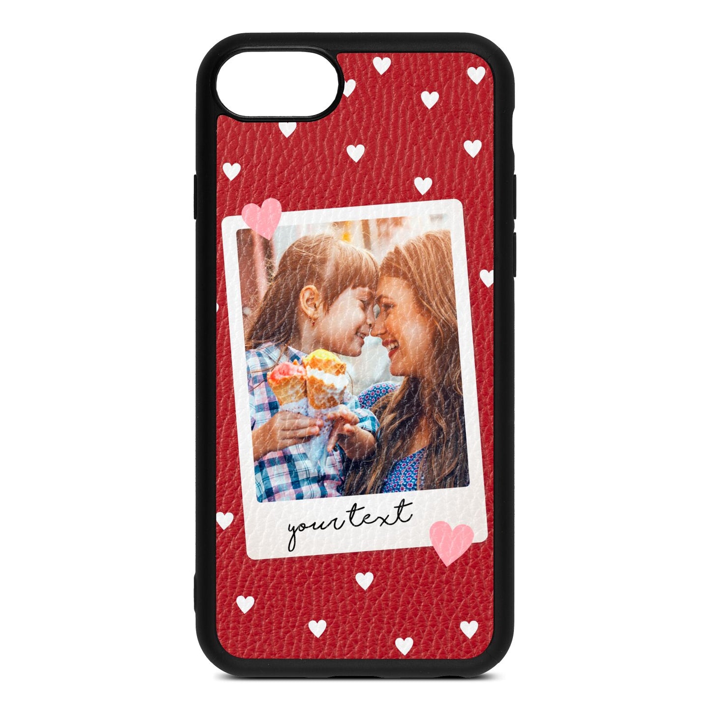 Personalised Photo Love Hearts Red Pebble Leather iPhone 8 Case