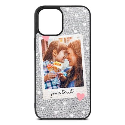 Personalised Photo Love Hearts Silver Pebble Leather iPhone 12 Pro Max Case