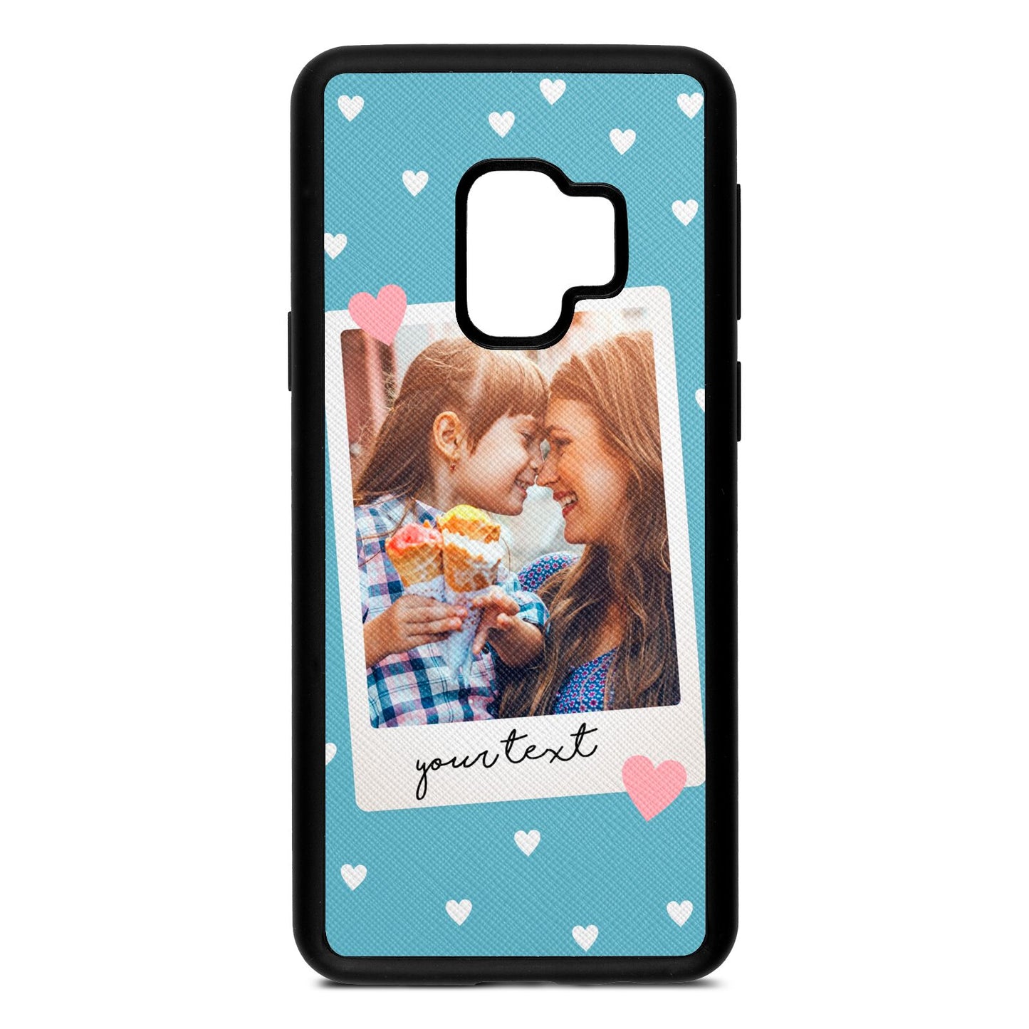 Personalised Photo Love Hearts Sky Saffiano Leather Samsung S9 Case