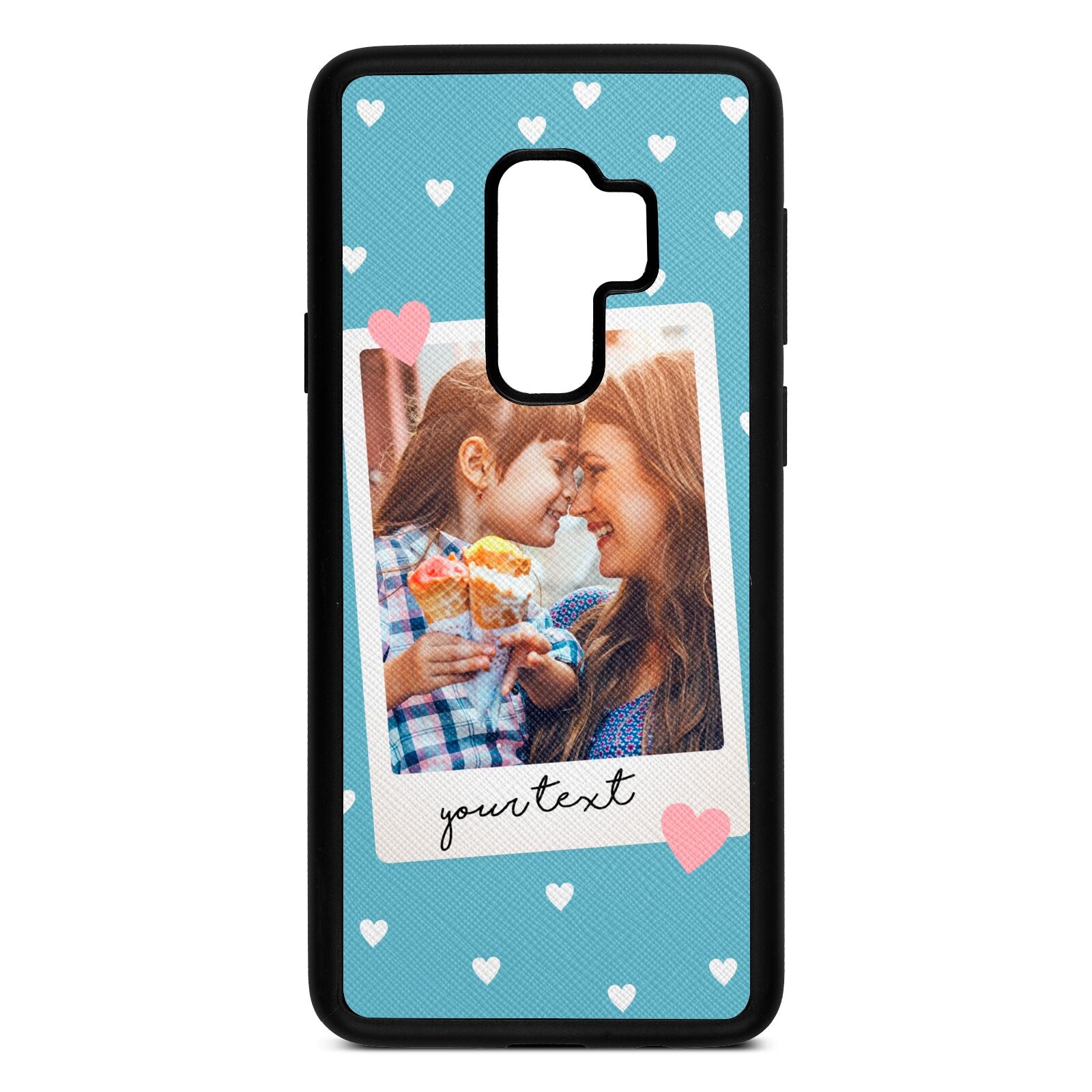 Personalised Photo Love Hearts Sky Saffiano Leather Samsung S9 Plus Case