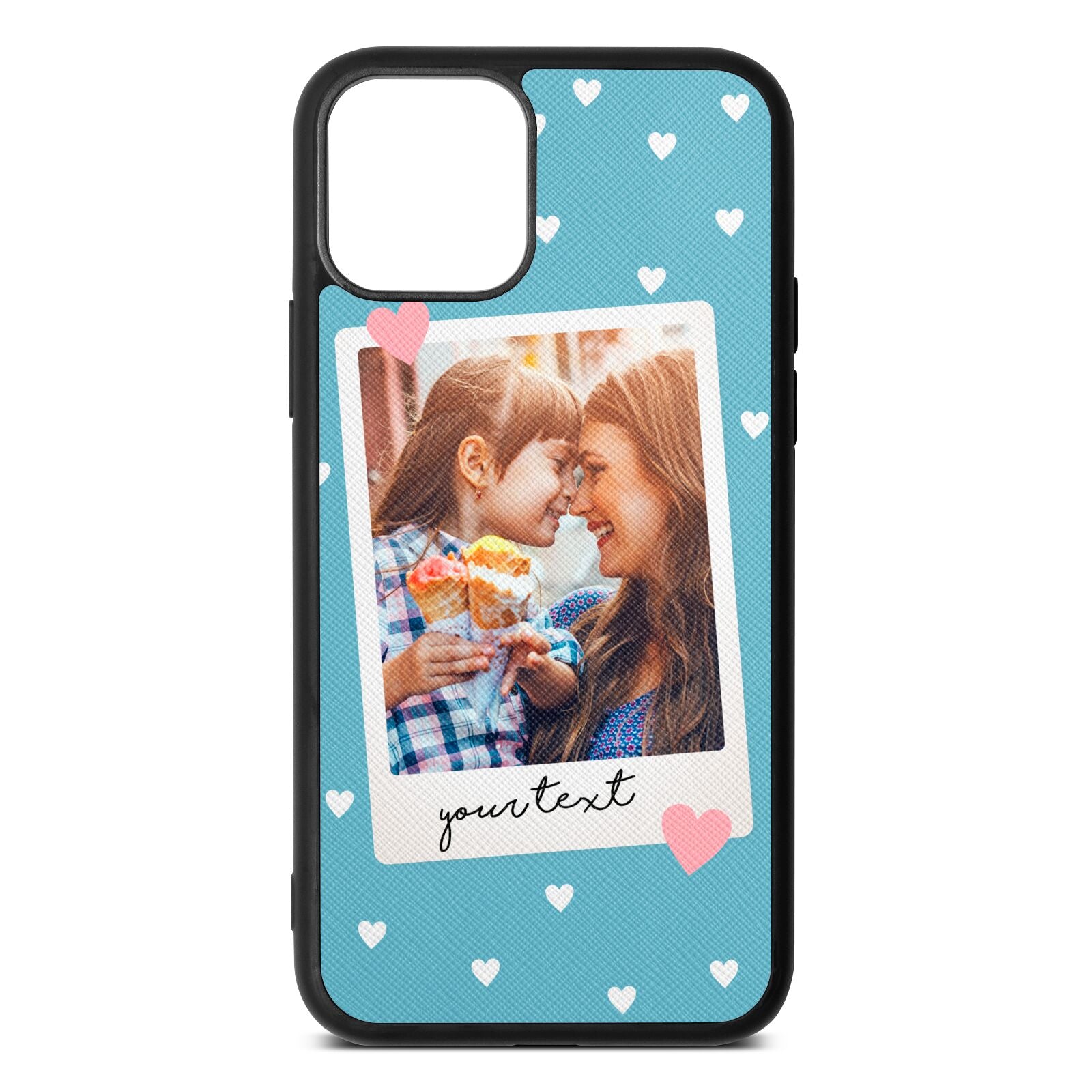 Personalised Photo Love Hearts Sky Saffiano Leather iPhone 11 Case