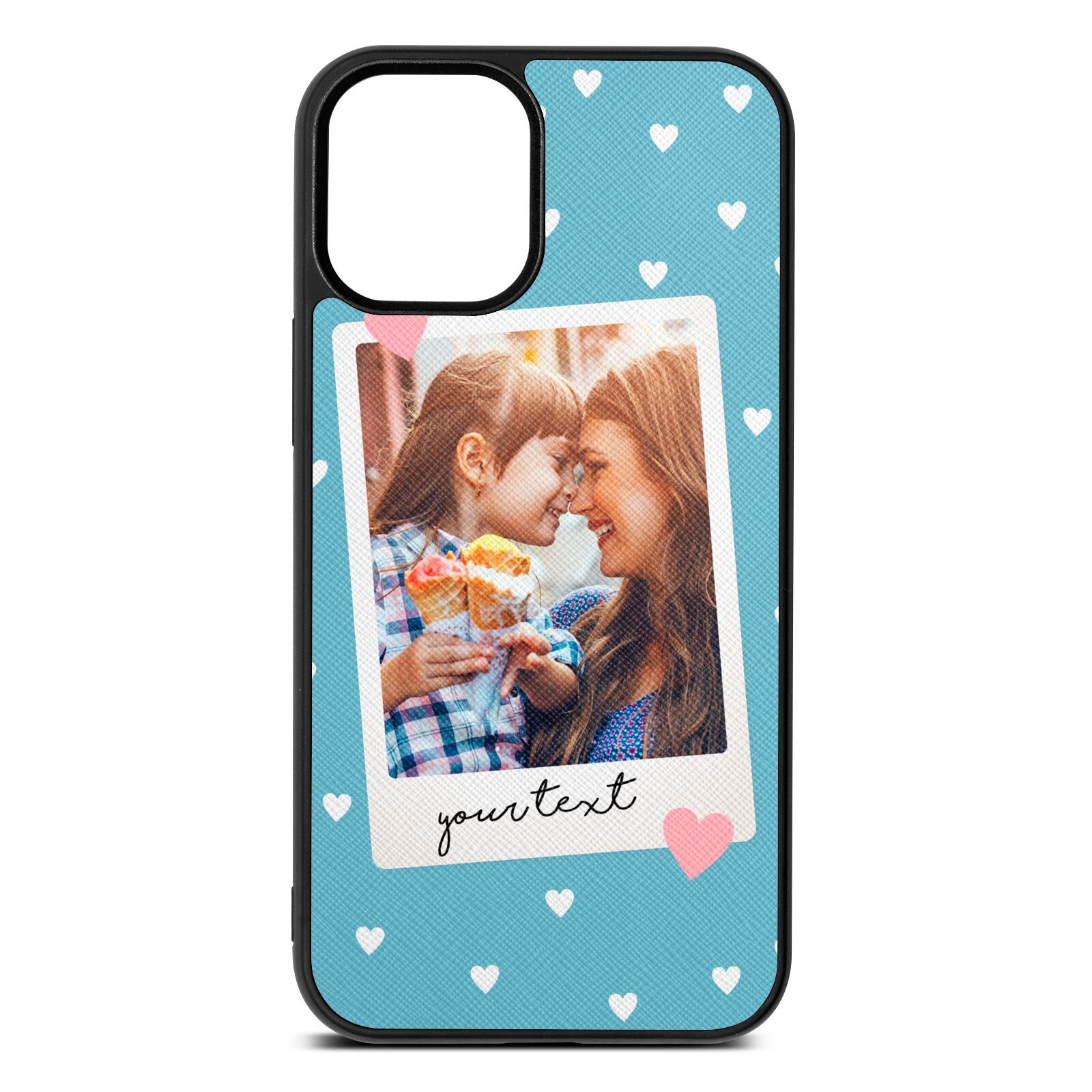 Personalised Photo Love Hearts Sky Saffiano Leather iPhone 12 Mini Case