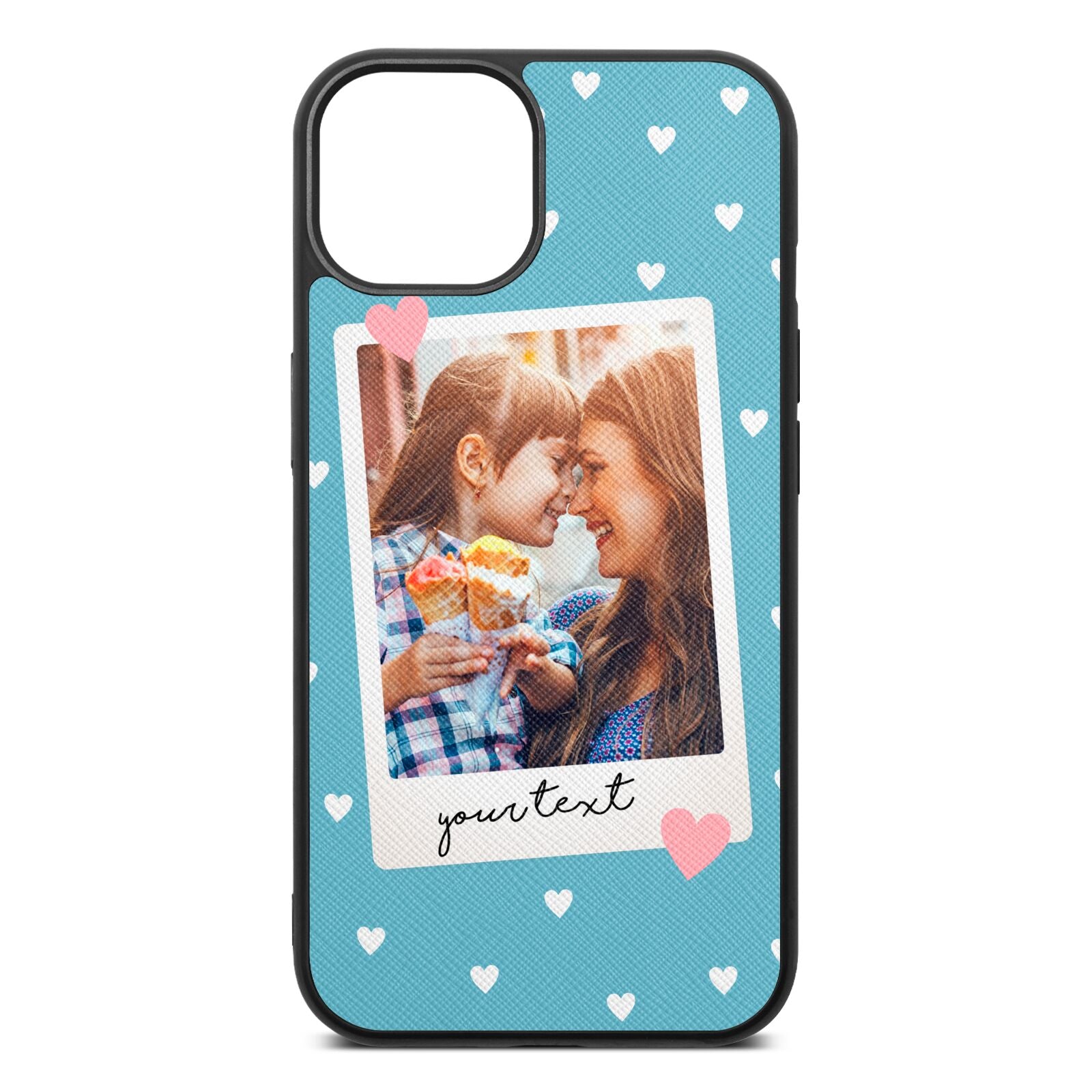 Personalised Photo Love Hearts Sky Saffiano Leather iPhone 13 Case